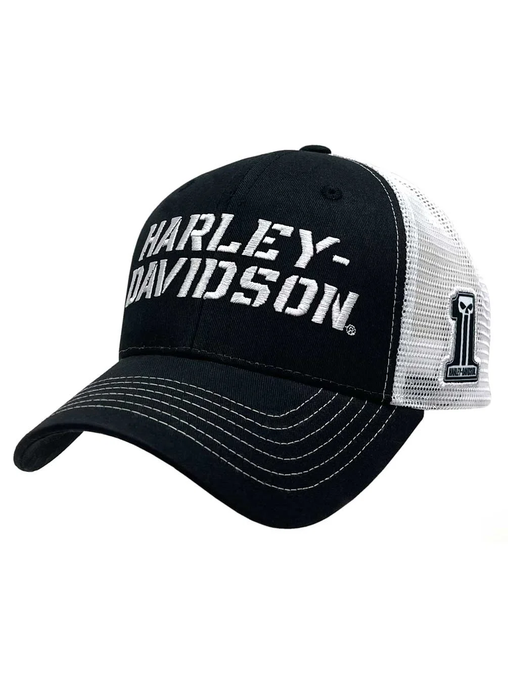 Harley-Davidson Men's Dark Grit H-D Snapback Colorblocked Mesh Trucker Hat, Harley Davidson