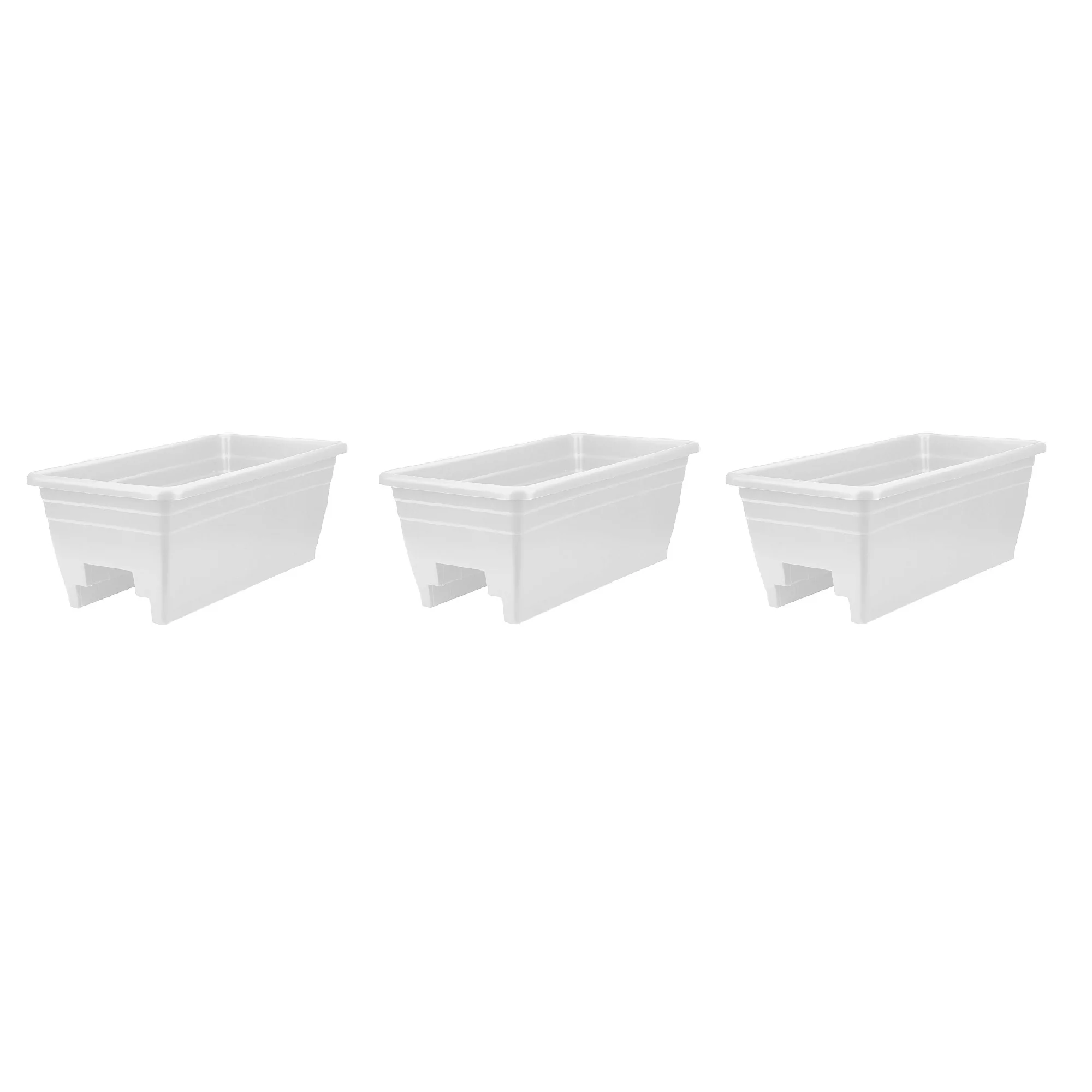 HC Companies Heavy Duty 24 In Plastic Deck Rail Box Planter, White (3 Pack)