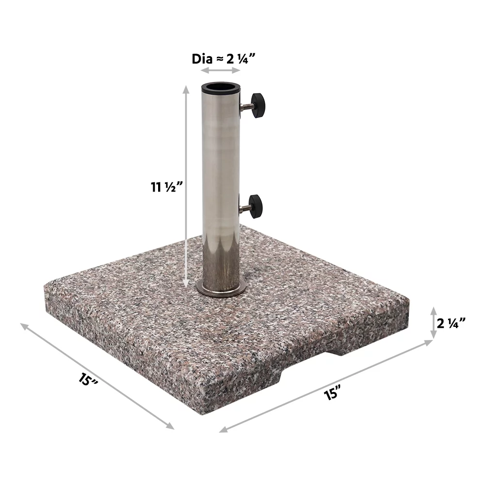 Abble 42 lbs Gray Square Granite and Stainless Steel Patio Umbrella Base