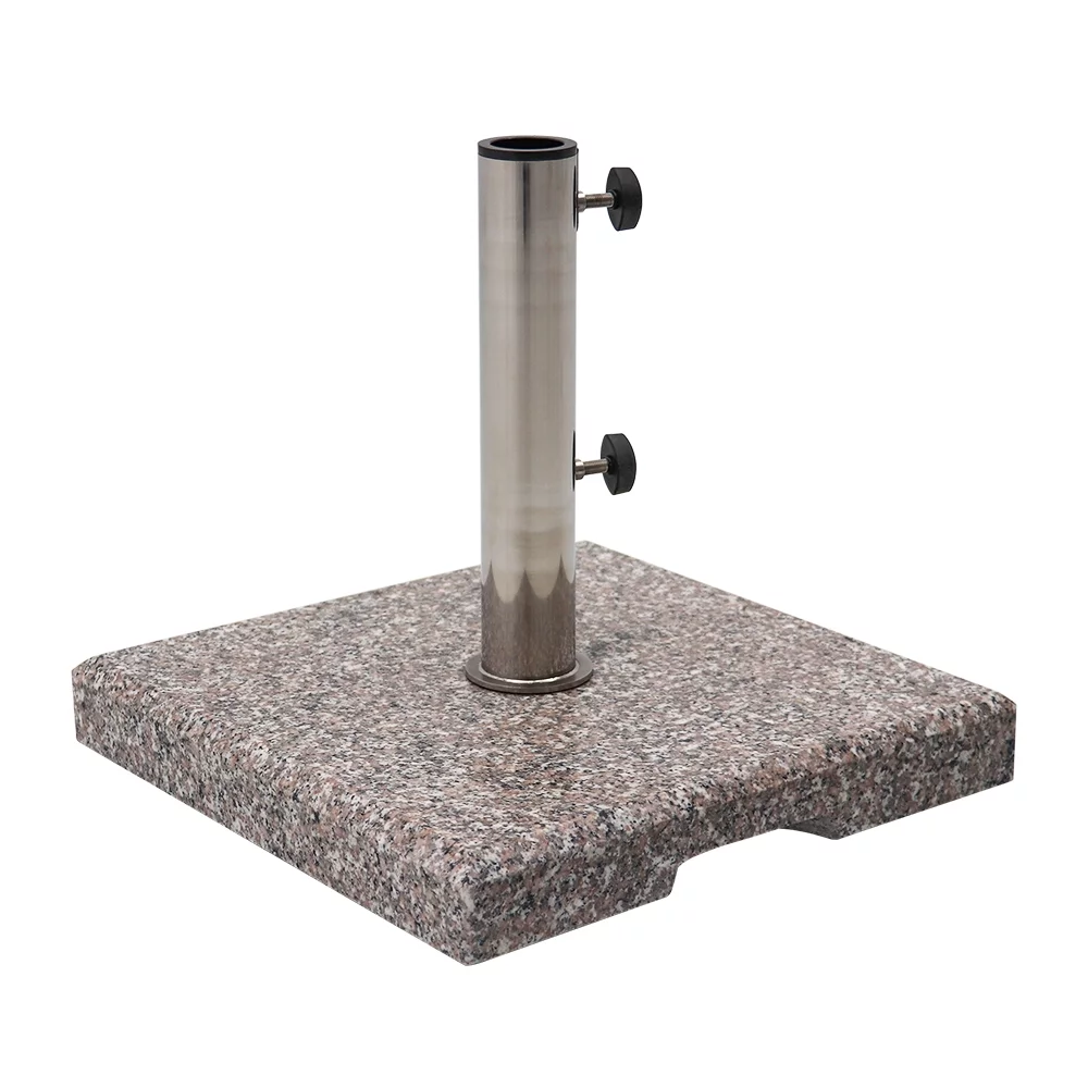 Abble 42 lbs Gray Square Granite and Stainless Steel Patio Umbrella Base