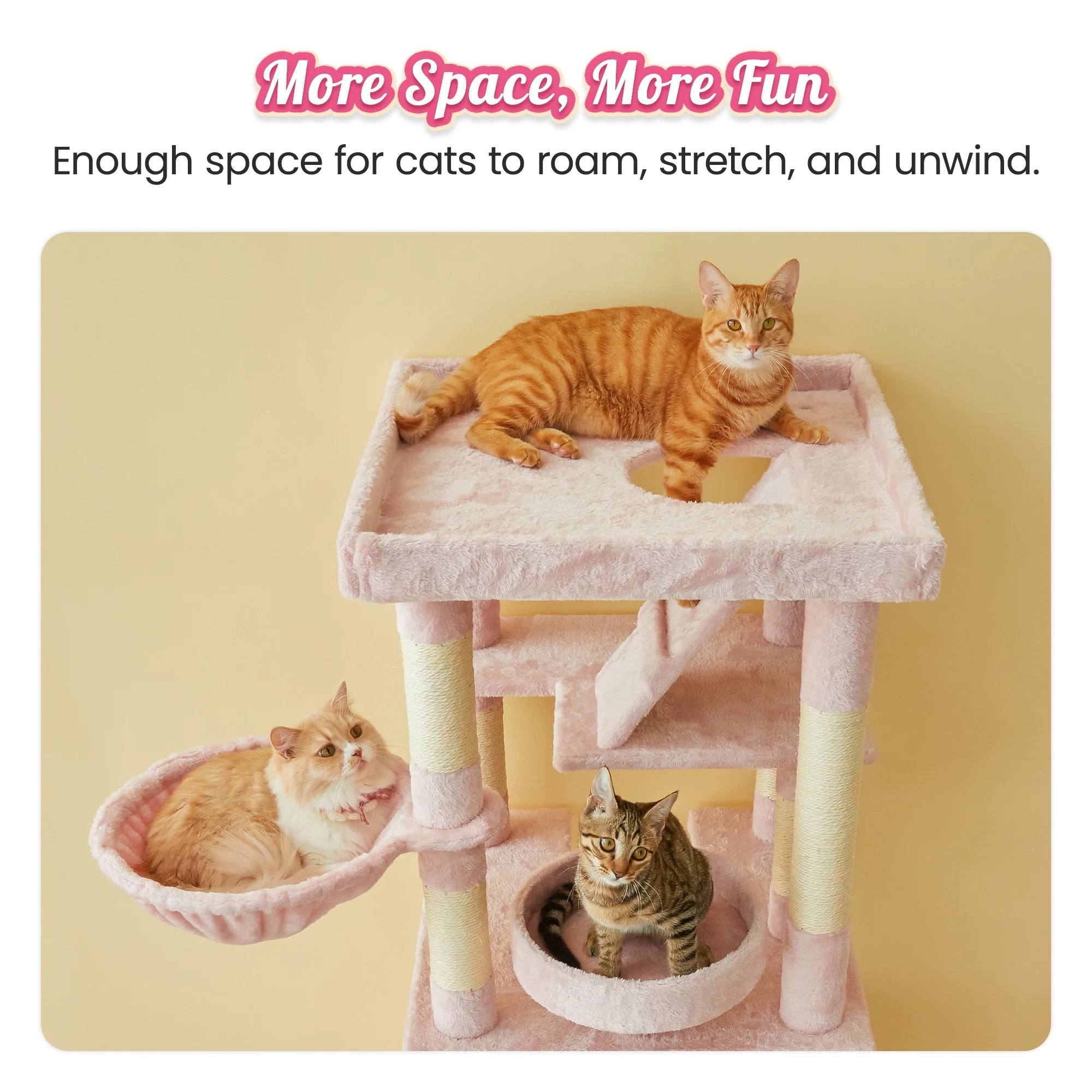 MWPO 74.8-in Extra Large Cat Tree with Double Condo and Scratching Post Tower,Pink