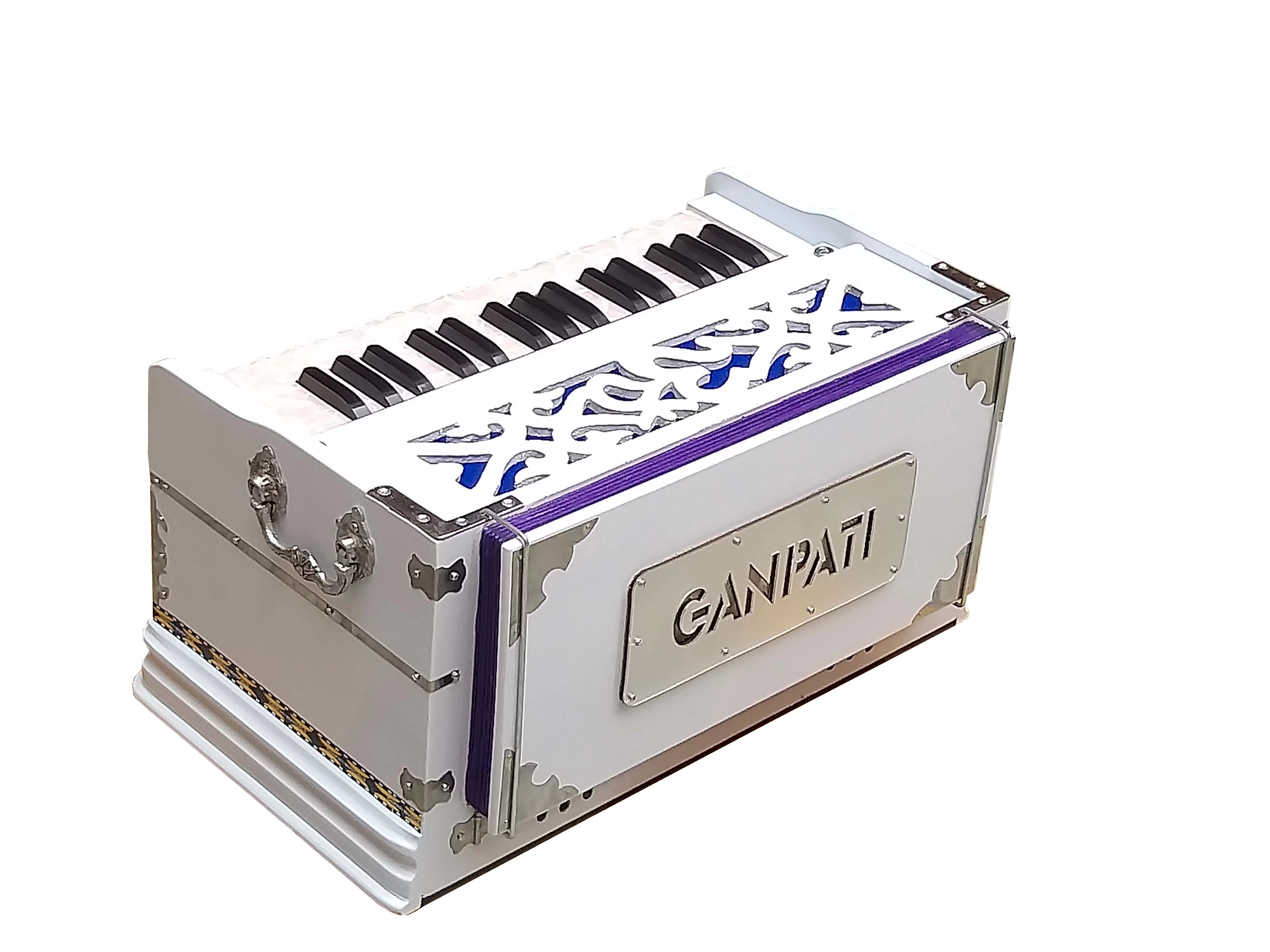 Harmonium White~2 Octaves~7 Fold Bellow~4 Stop~Double Reeds~32 Keys~Chant~Kirtan~Bhajan