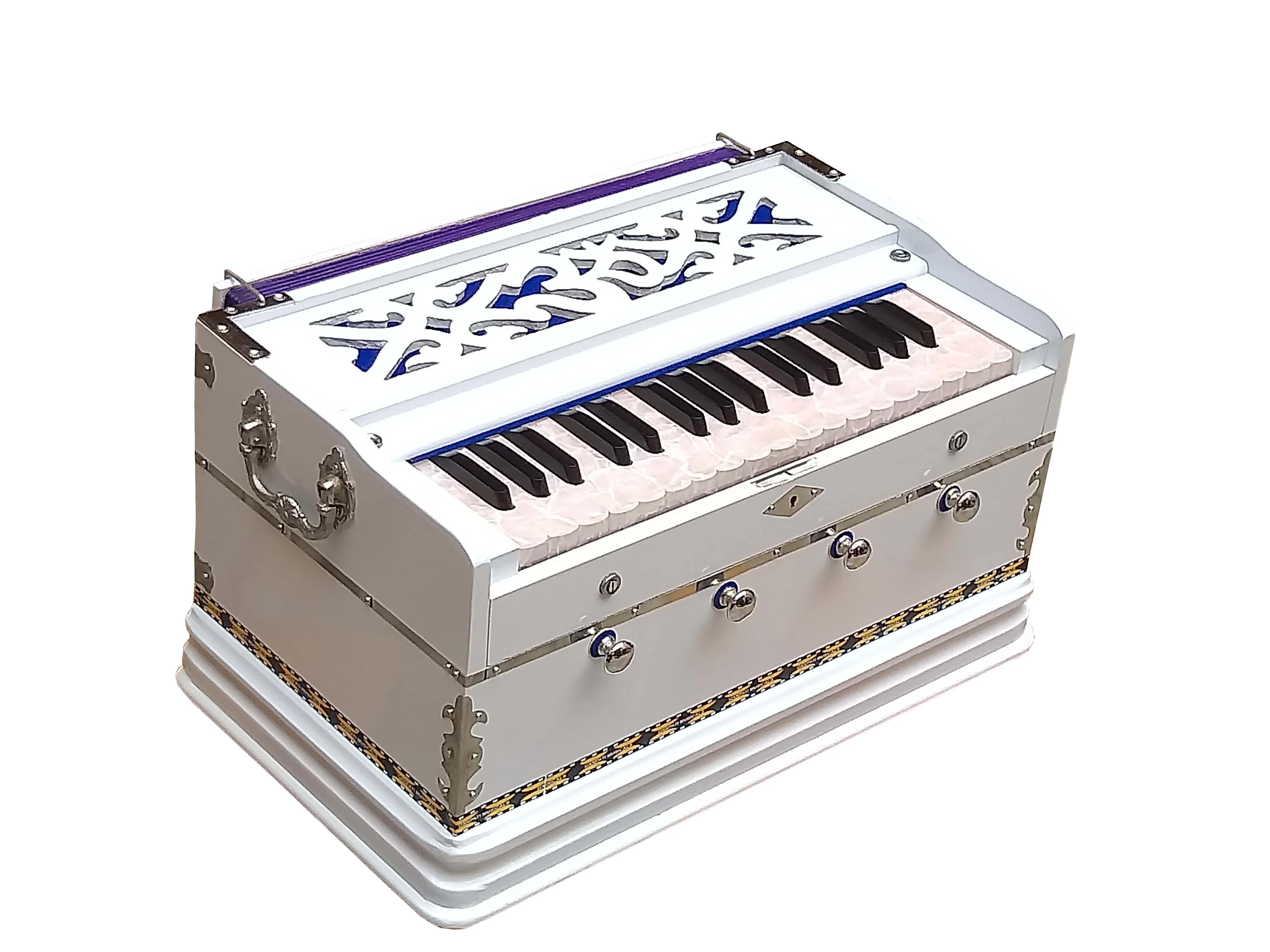 Harmonium White~2 Octaves~7 Fold Bellow~4 Stop~Double Reeds~32 Keys~Chant~Kirtan~Bhajan