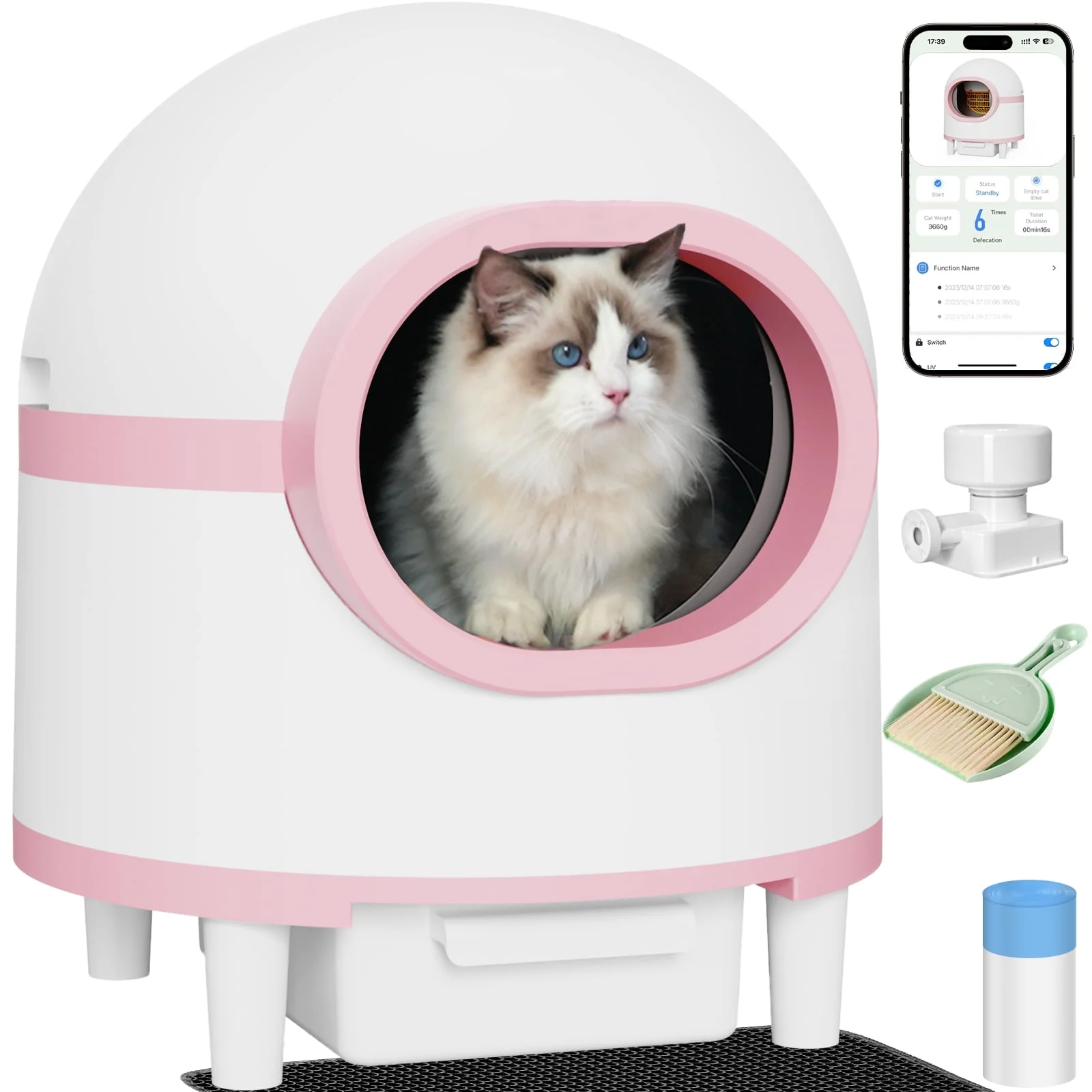 CATLK Self Cleaning Litter Box,Intelligent App Control Monitoring in real-time,60L Large Space+8L Waste Drawer,Suitable for 2.2-26.5lbs Cat