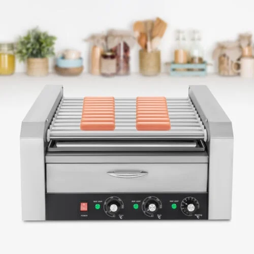 Electric 30 Hot Dog 11 Roller Grill Cooker Machine & Bun Warmer w/o Cover 1560W
