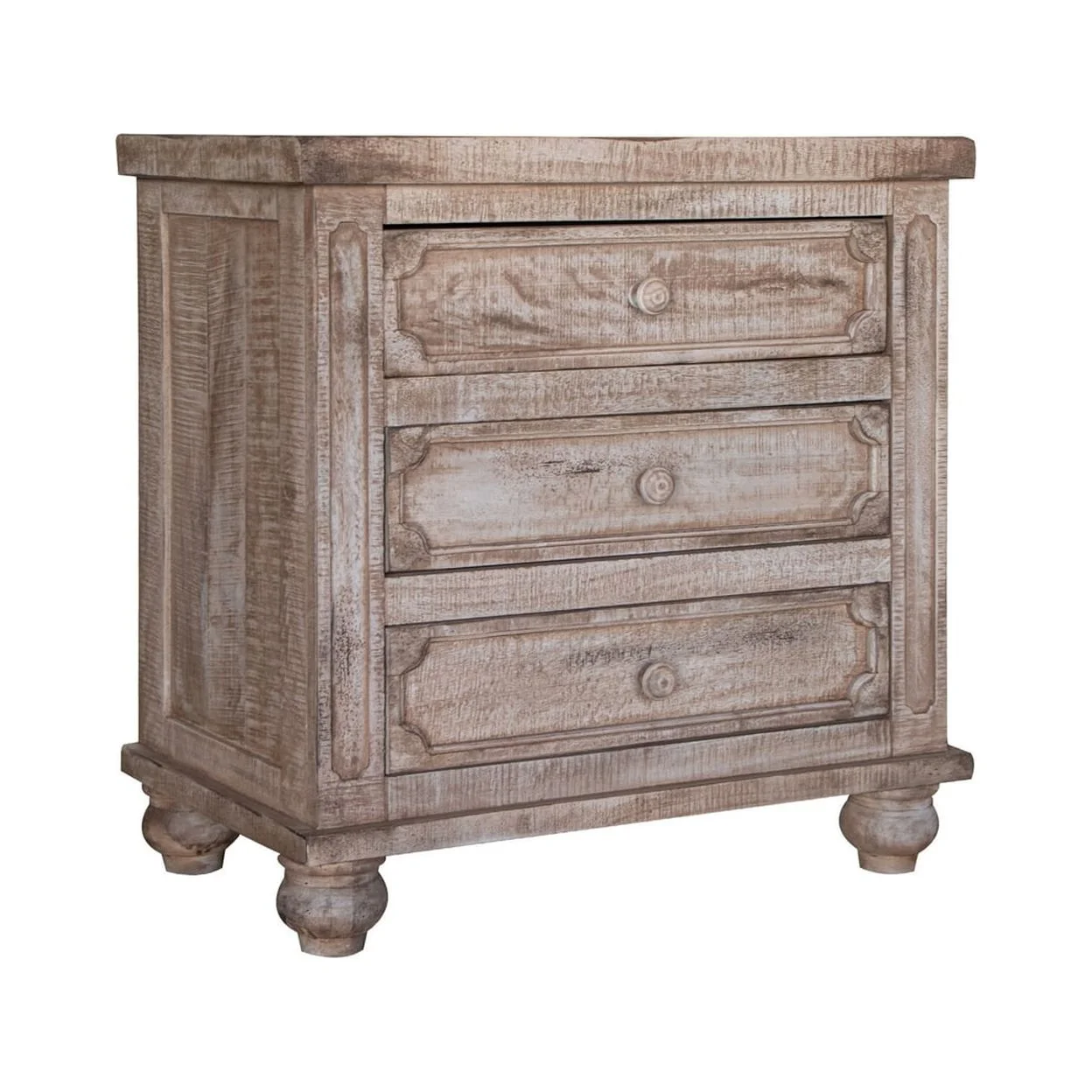 Gien 31 Inch Bedside Nightstand Mango Wood 3 Gliding Drawers Light Brown- Saltoro Sherpi