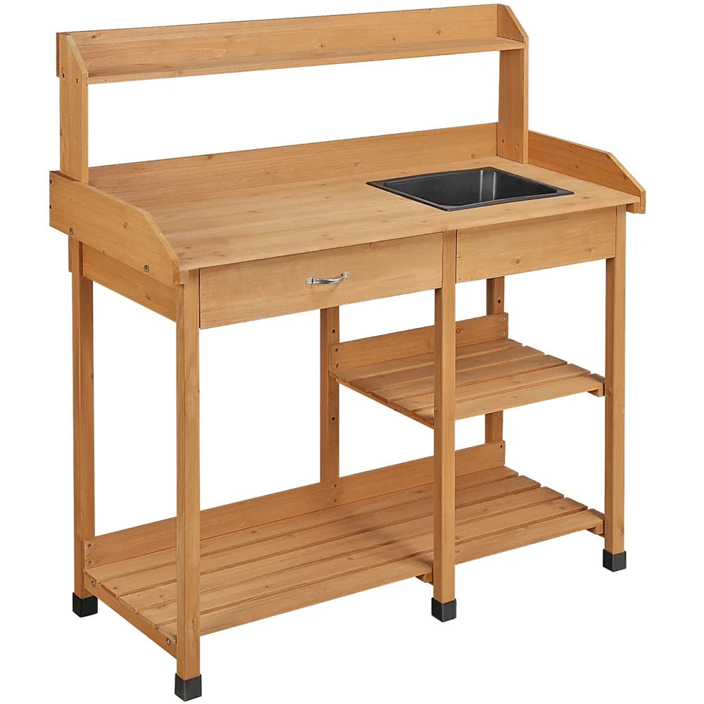Yaheetech Wood Potting Bench with Removable Sink - Natural Finish