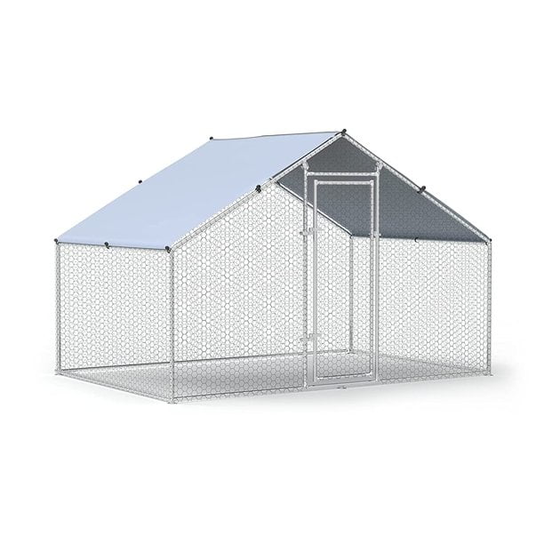 Geeloon Extra Large Chicken Coop Run Pen Cage Hen House W/ Cover 10x7ft, Metal, Walk in