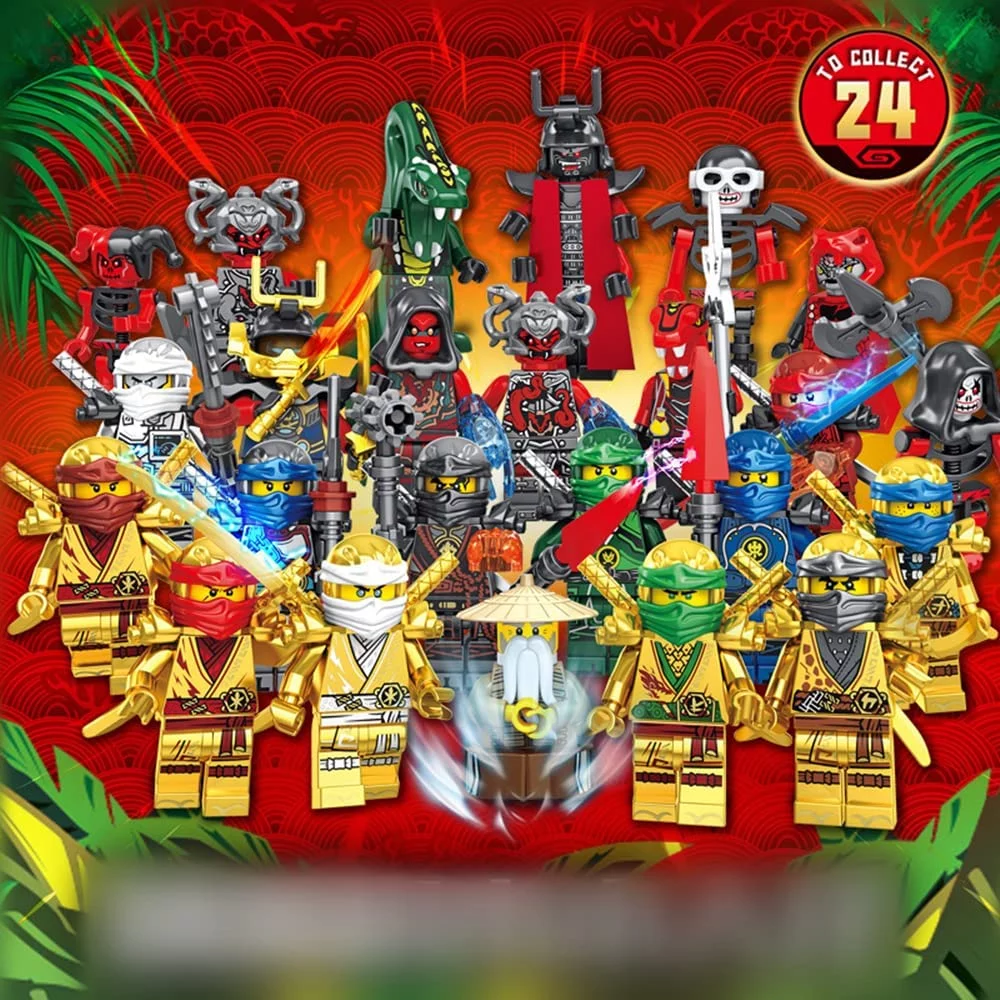 Ninjago 24 Minifigures Set Serpentine Kai Jay Sensei Wu Master Custom Building Blocks Toys