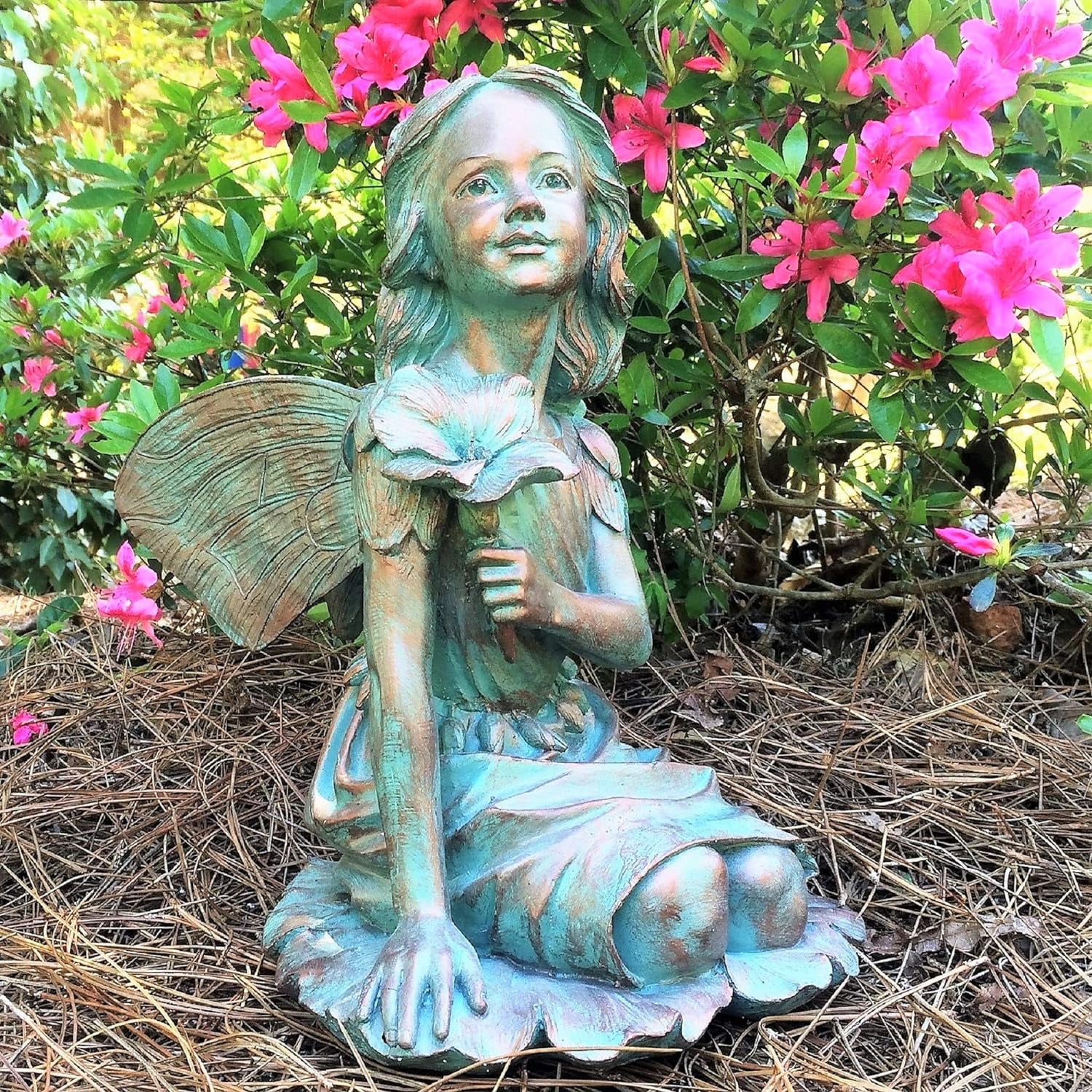 Suffolk Fairy Gabriela Bronze Patina Garden Flower Nature Statue Figurine