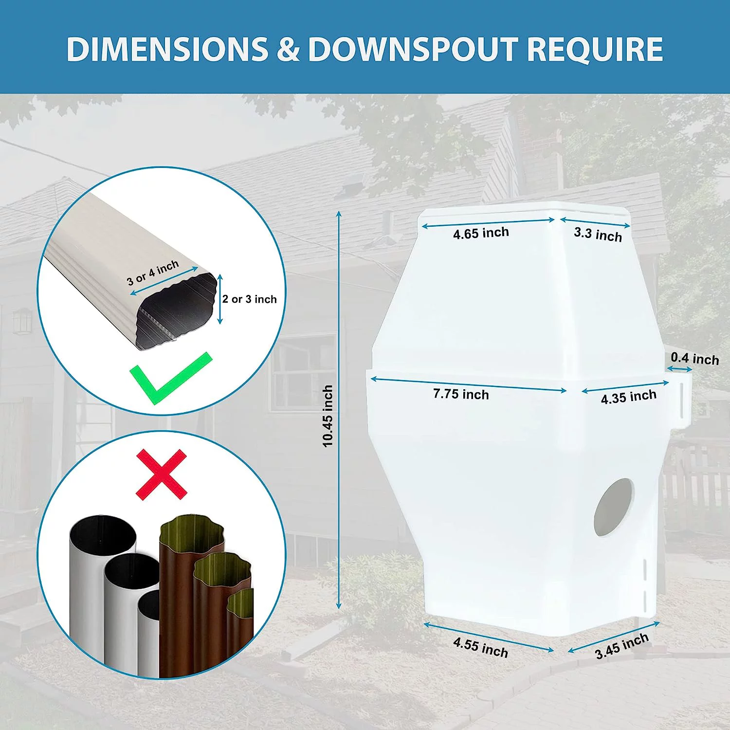 Downspout Rainwater Collection Diverter Fits 2x3 and 3x4-inch Standard Downspouts, Upgrade Rainwater Collection System, Rain Barrel Diverter Kit, Rainwater Catching System from Gutter - White