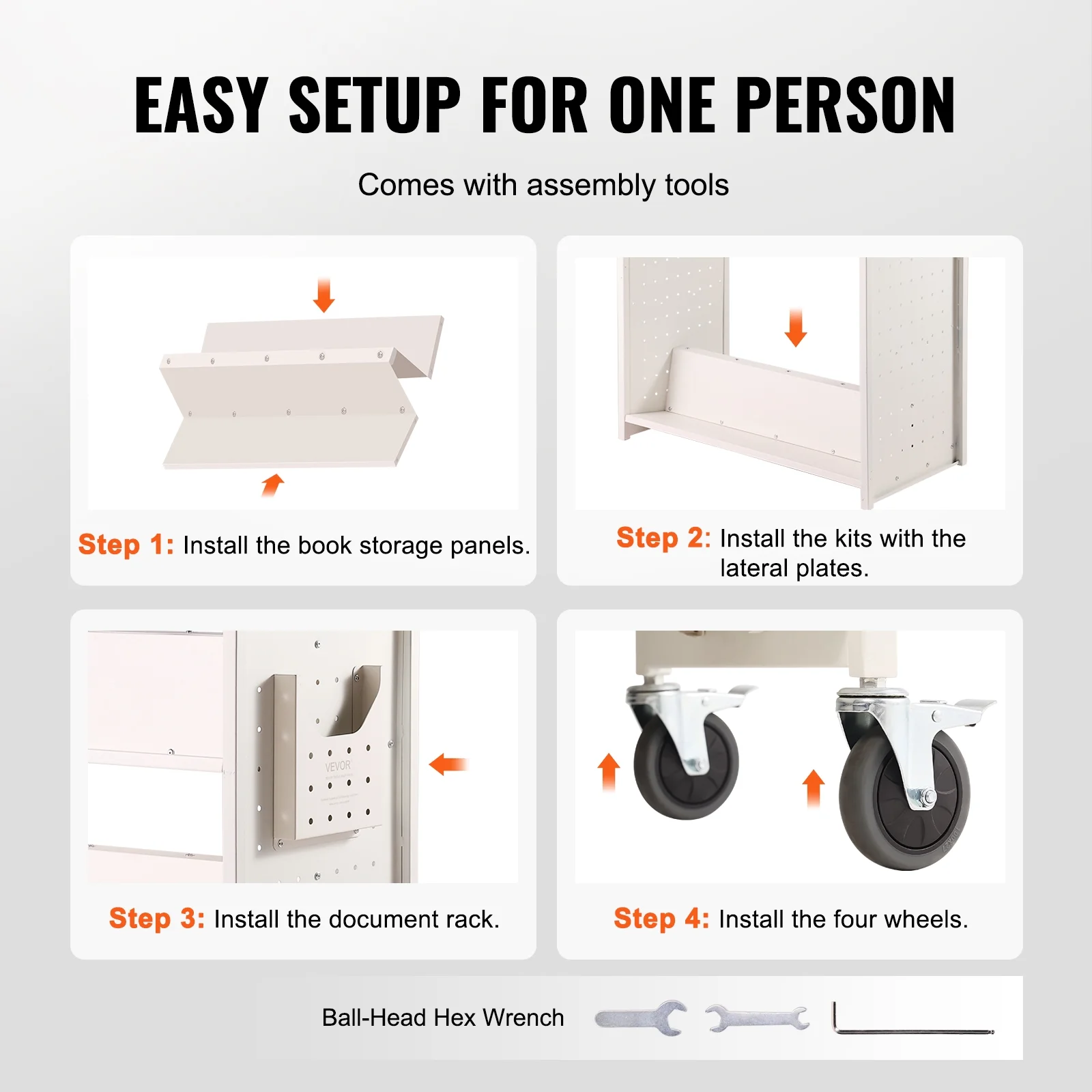 SKYSHALO Book Cart Library Cart 330 lbs Capacity with W-Shaped Shelves in White