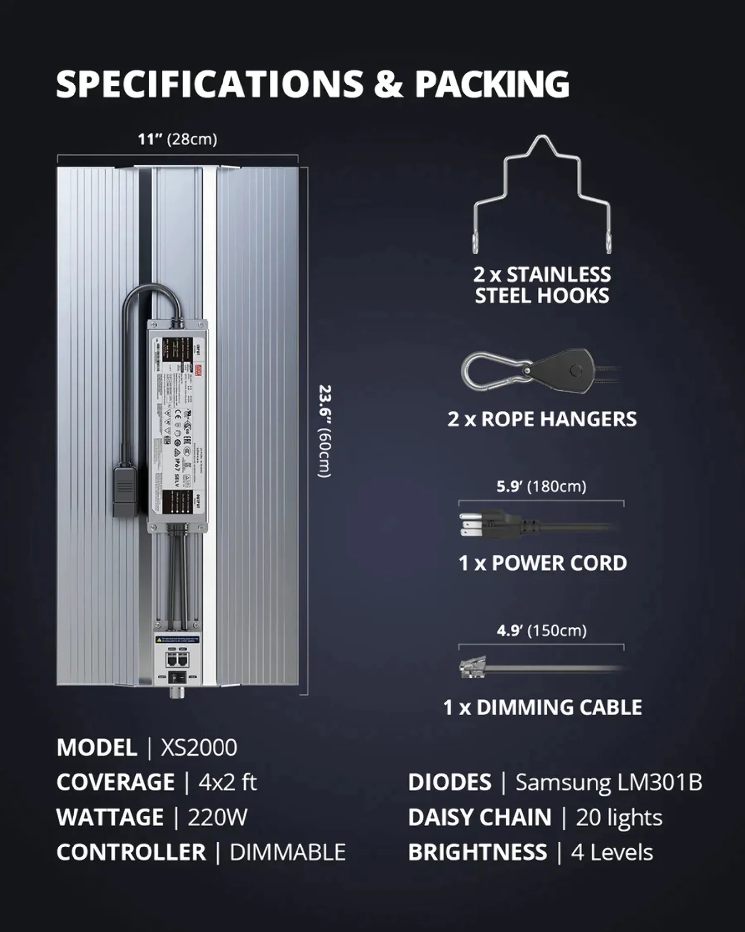 ViparSpectra XS2000 240W Infrared Full Spectrum LED Grow Light with Samsung LM301B Diodes