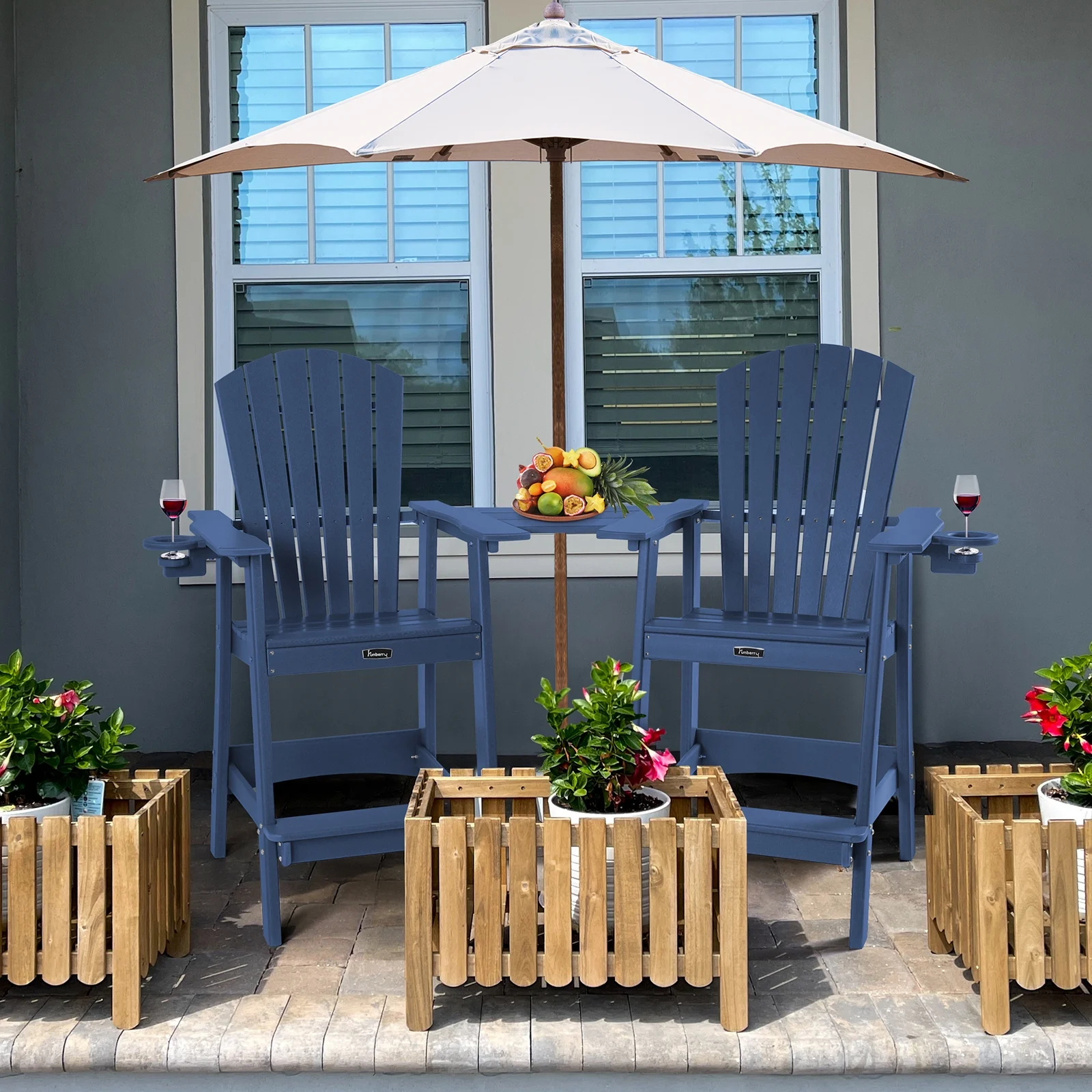 PAOLFOX 2 Tall Adirondack Chairs with Connecting Tray