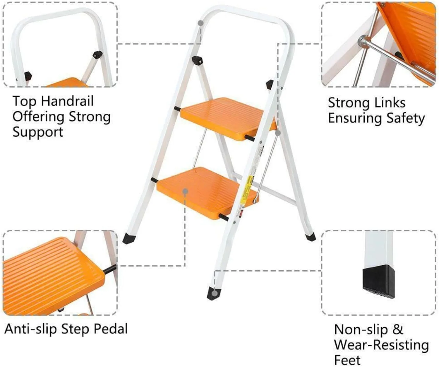 2 Step Ladder, Folding Step Stool Steel Anti-Slip Sturdy Wide Pedal 330lbs Load