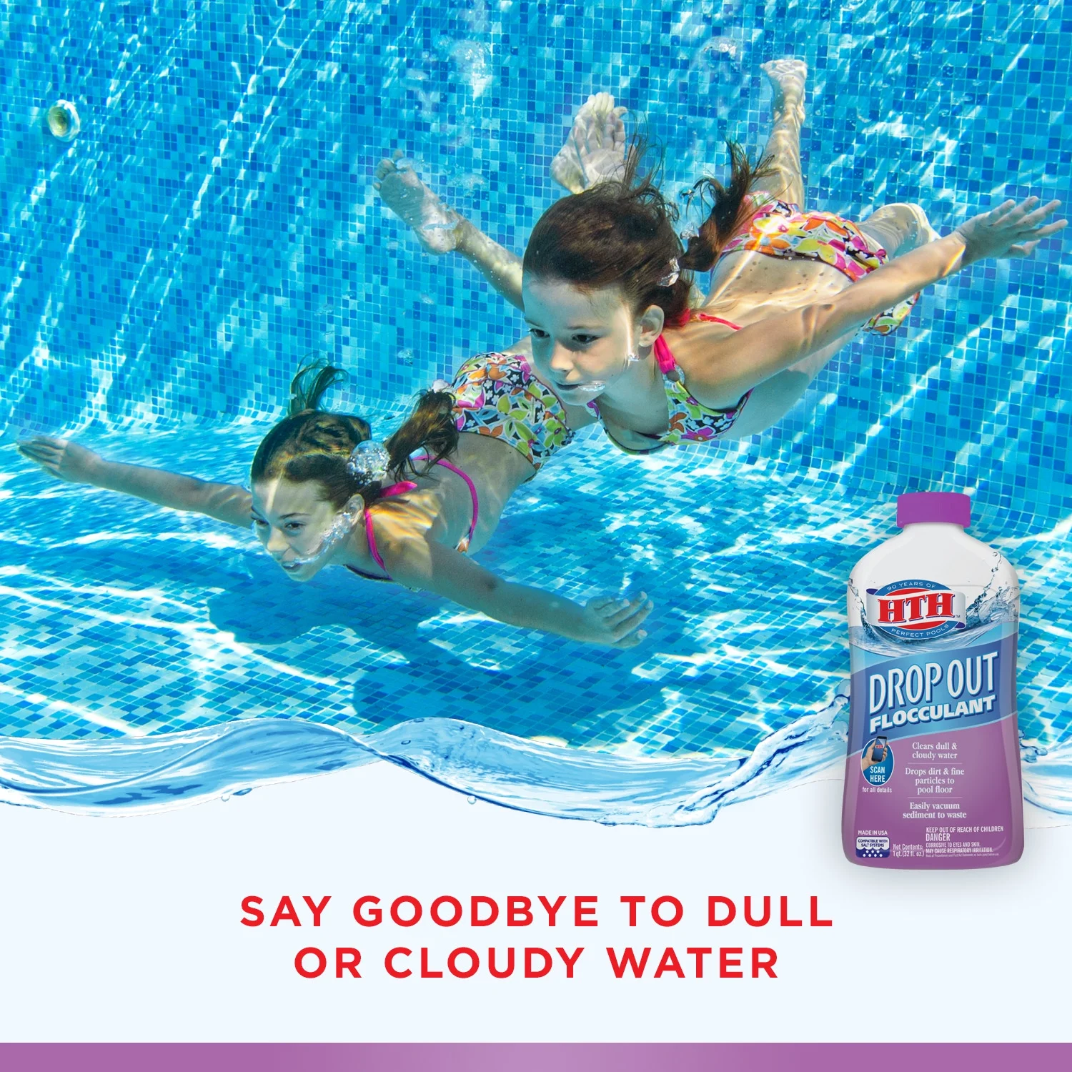 HTH Drop Out Flocculant for Pools, Drops Particles Overnight, 1 Qt