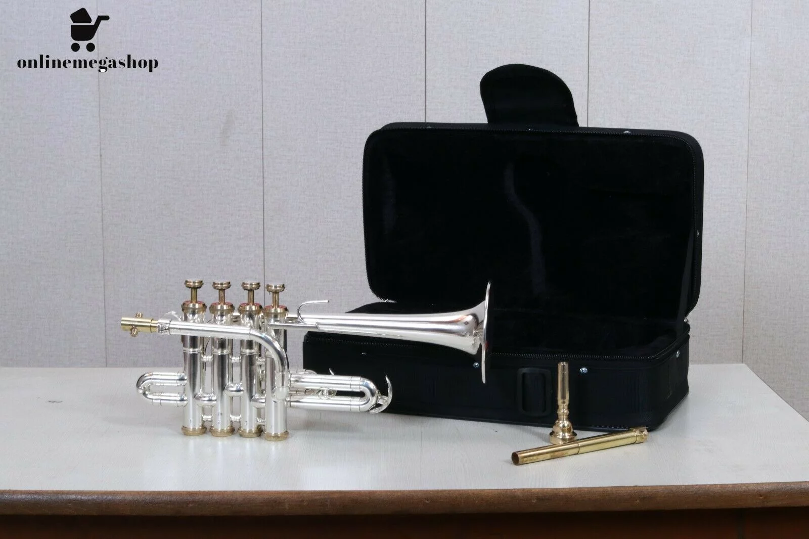 Piccolo Trumpet Silver And Brass Color Bb/A Pitch With Hard Case Bag And Mouthpiece