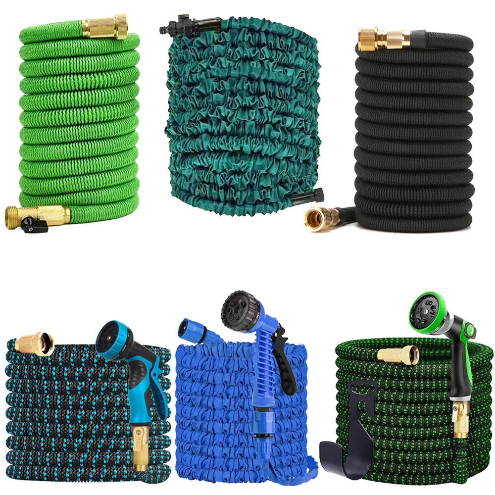 D&D Products 75ft Expanding Garden Hose Heavy Duty Flexible No-Kink Expandable Extra-Strength Water Hose with Multi-Setting Spray Nozzle and Hose Holder Blue Green Black - 25ft 50ft 75ft 100ft 150ft