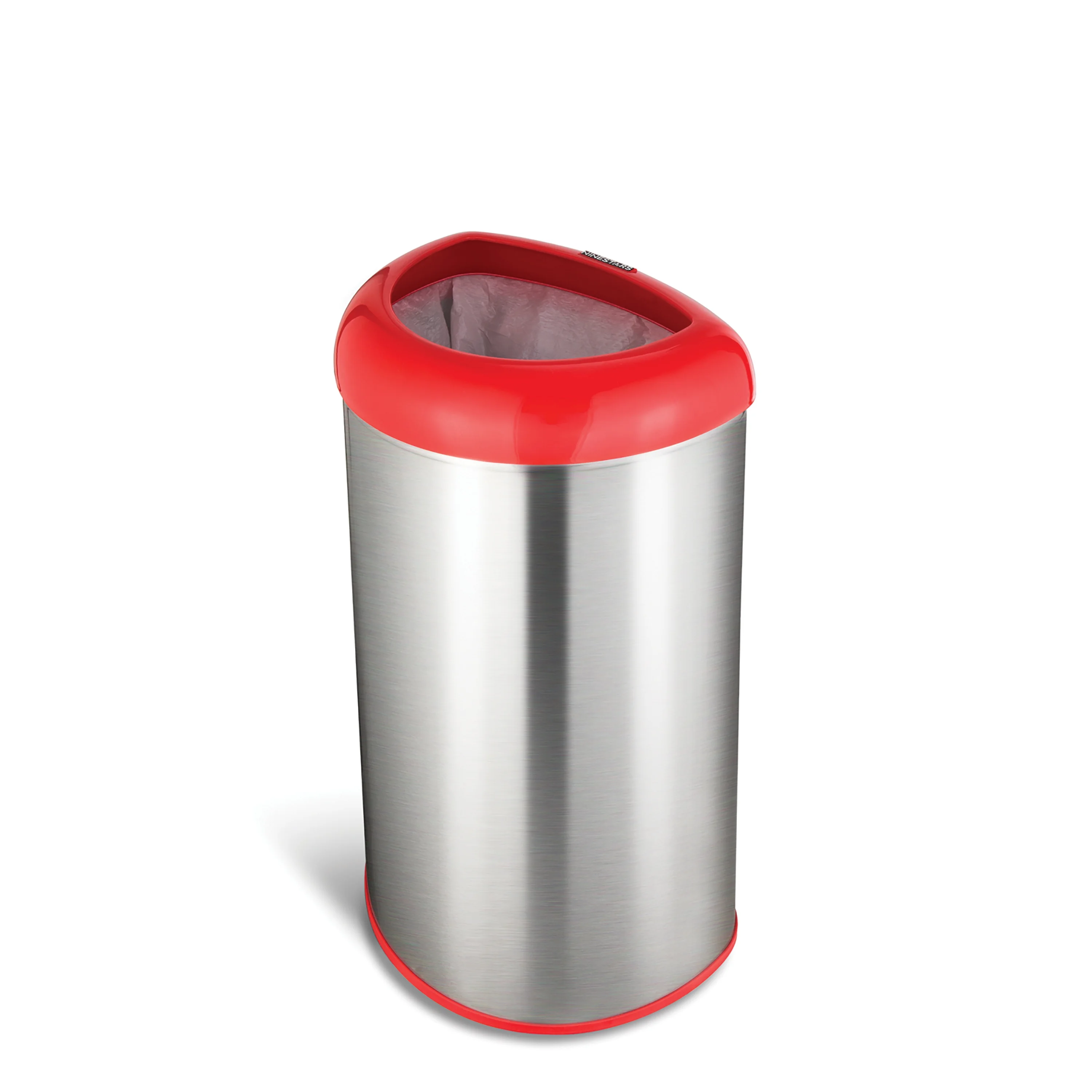 Nine Stars 13.2 gal / 50L Open Top Trash Can Red, Fingerprint-Resistant Stainless Steel
