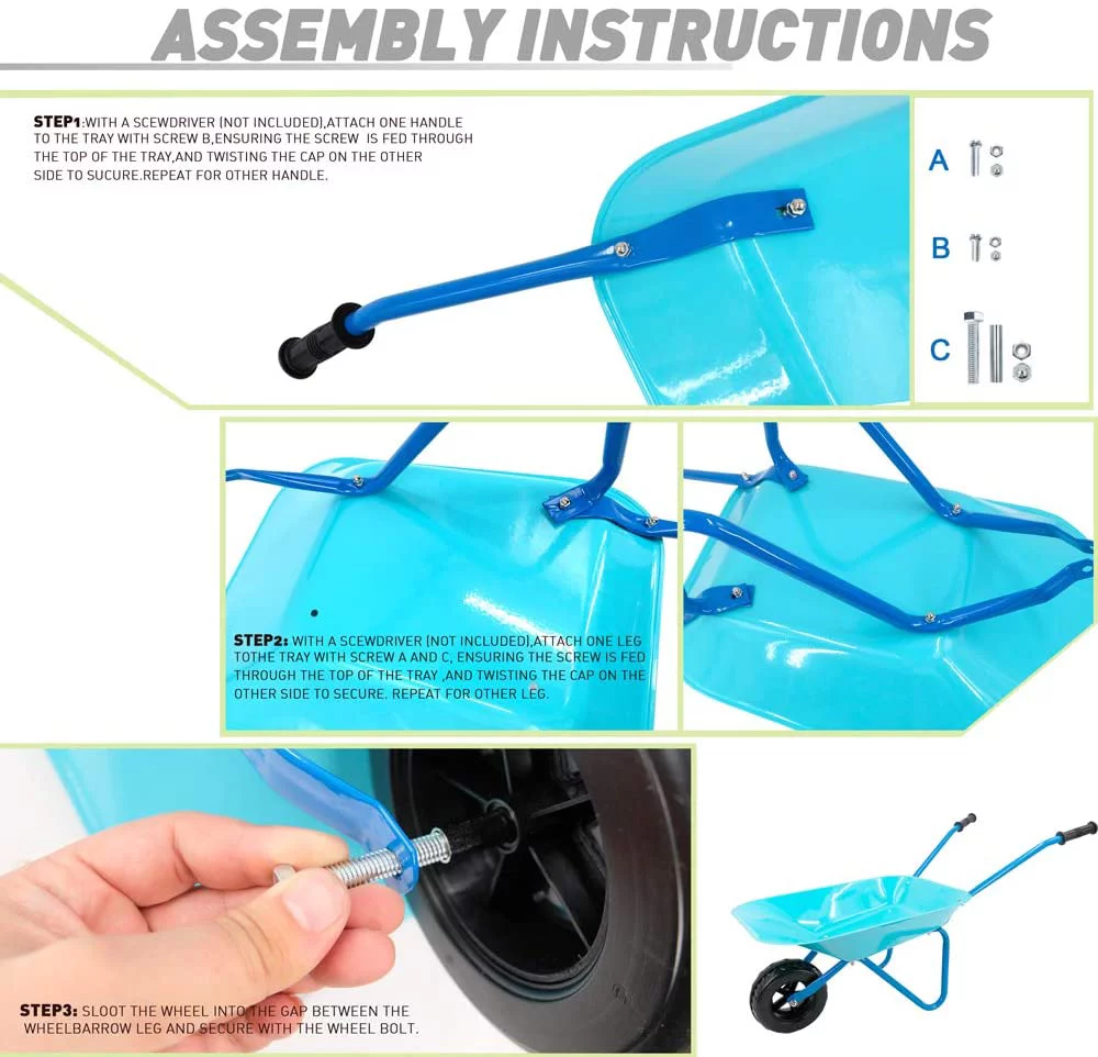 Kids Wheelbarrow 5Pcs, Steel Wheelbarrow for Kids with Kids Gardening Set