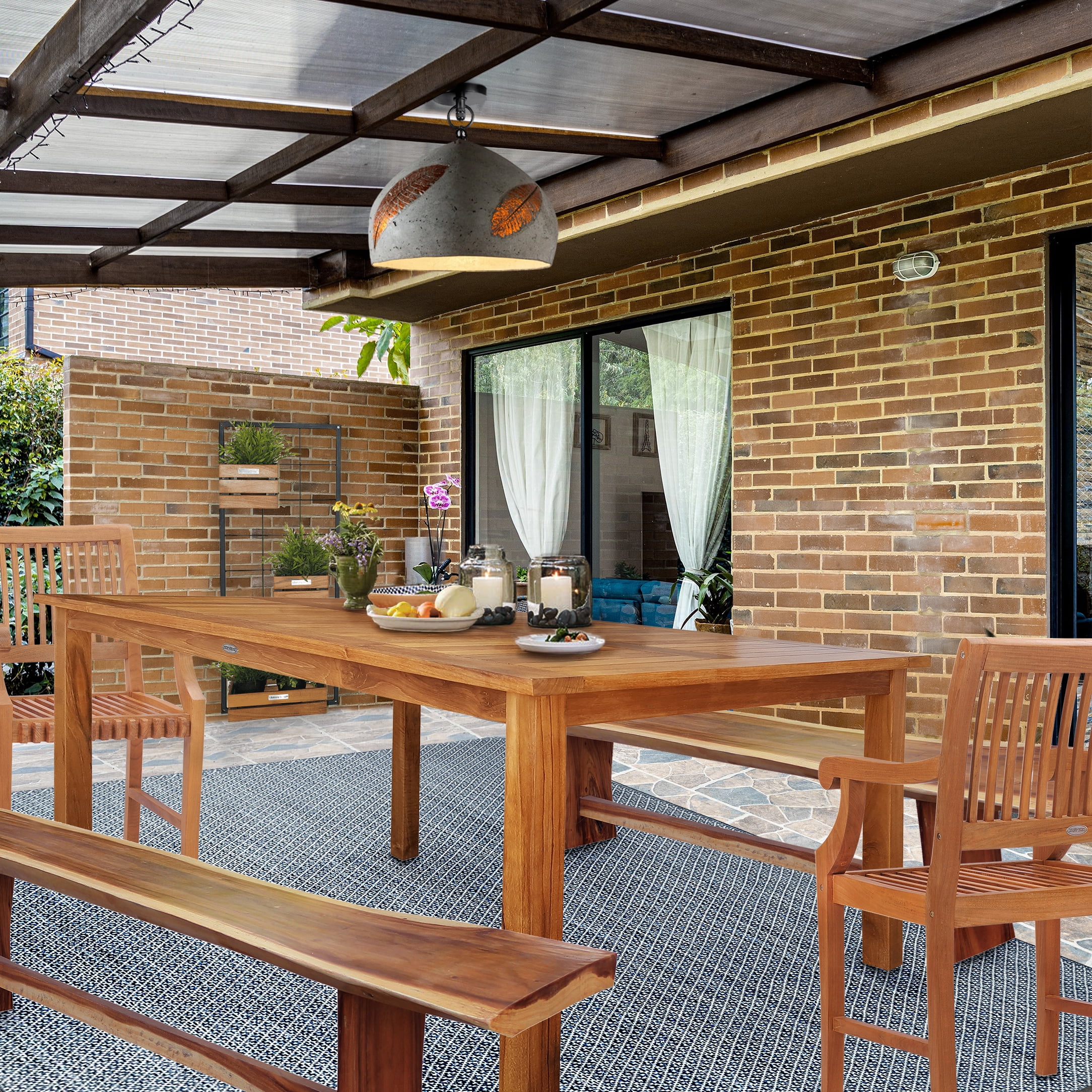 Teak Wood Bermuda Rectangular Patio Bistro Dining Table, 55 x 35 inch