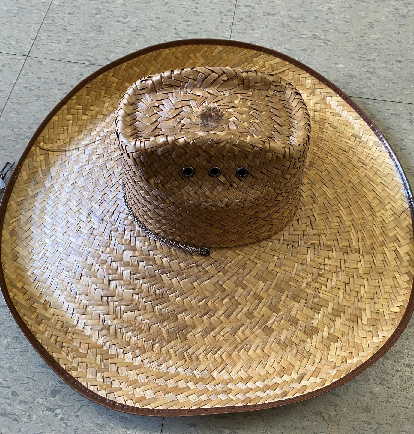 Large Brim NATURAL Straw COWBOY HAT BEACH GARDENER LIFE GUARD HAT FISHING Hiking Made in MEXICO