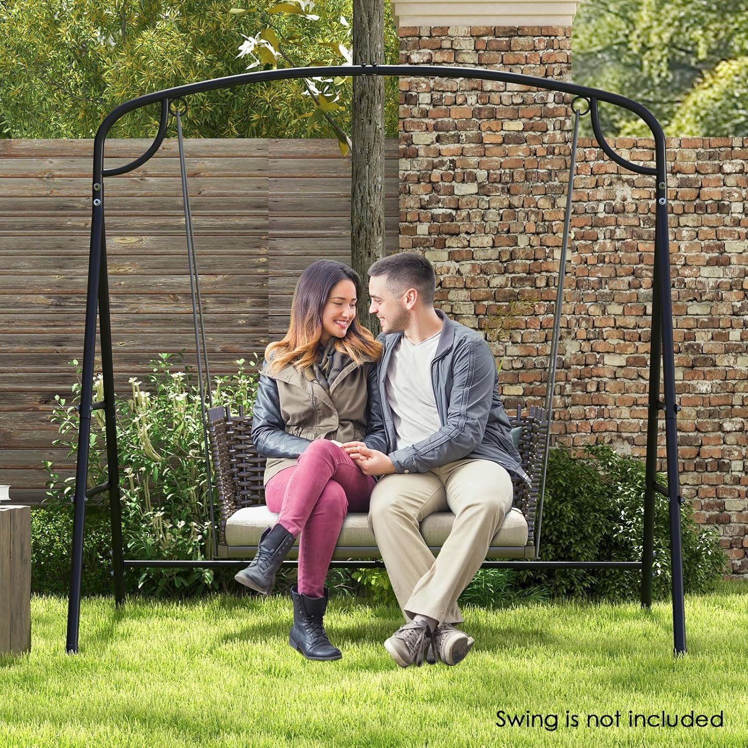 Outdoor Swing Frame Heavy-Duty Metal Porch Swing Stand with Side Bars & 2 Rings, 660 lbs Weight Capacity, A-Frame Swing Frame for Garden, Backyard, Balcony