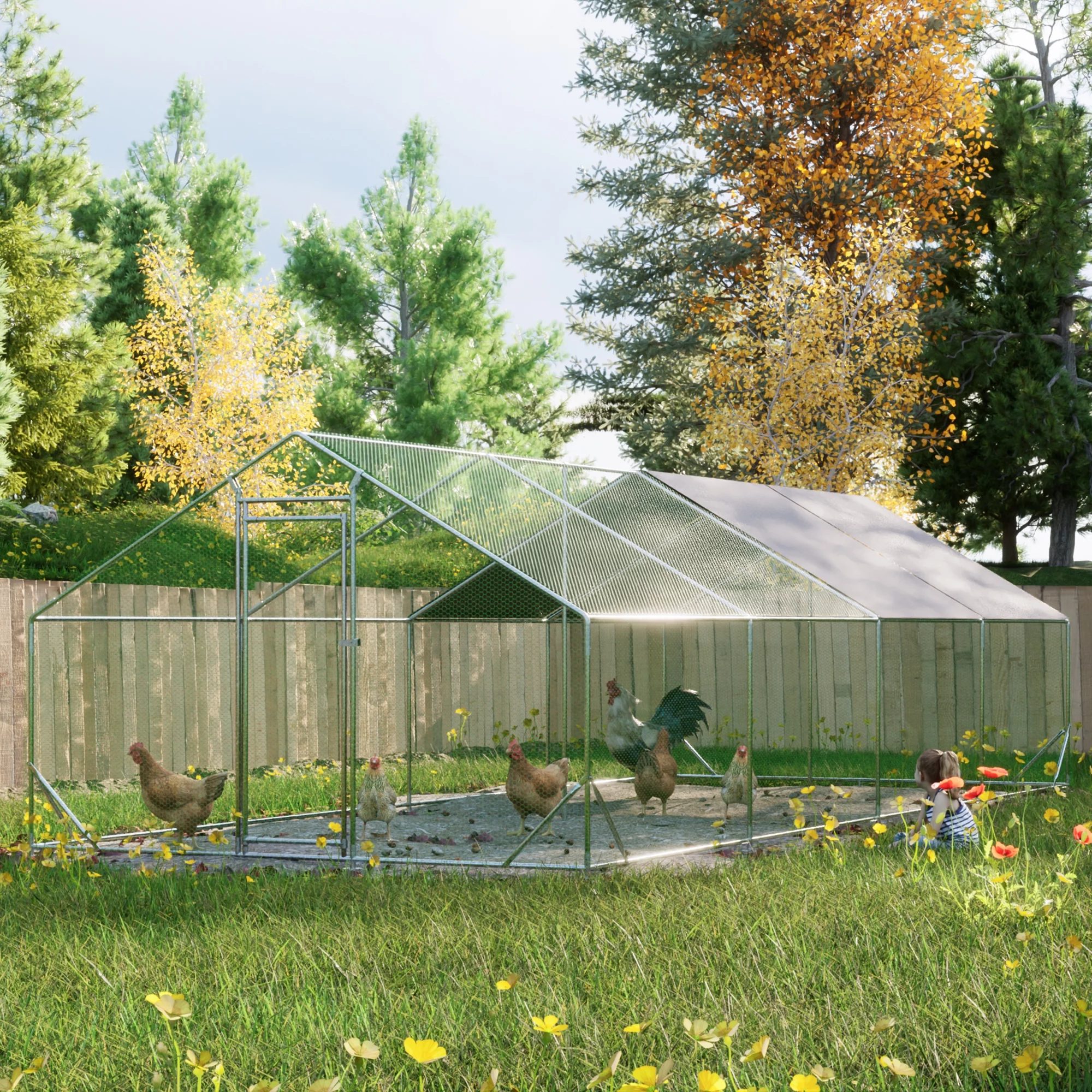 Ufurpie Large Metal Chicken Coop, Walk-in Chicken Run,Galvanized Wire Poultry Chicken Hen Pen Cage,Rabbits Duck Cages with Waterproof and Anti-Ultraviolet Cover for Outside