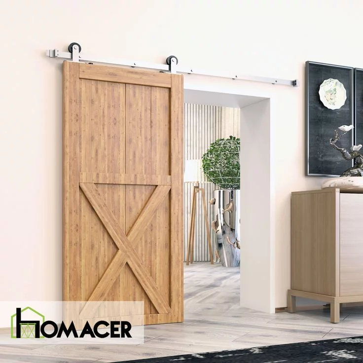 Homacer Brushed Nickel Sliding Barn Door Hardware Kit, for One/Single Door, 6.6ft Long Flat Track, T-Shape Design Roller, Heavy Duty, for Interior & Exterior Use