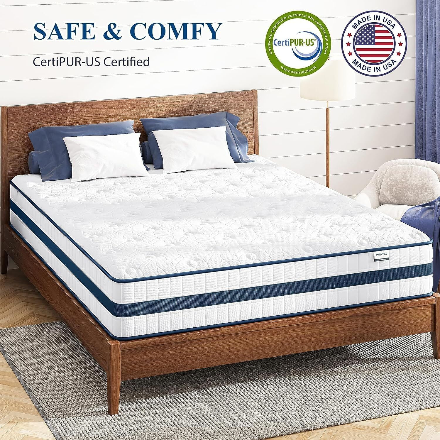 Maxzzz California King Size Mattress, 12 Inch Full Hybrid Mattress in A Box Pressure Relief & Supportive, Cooling Memory Foam & Individually Pocket Coils for Motion Isolation, Firm Mattress, Us-Made