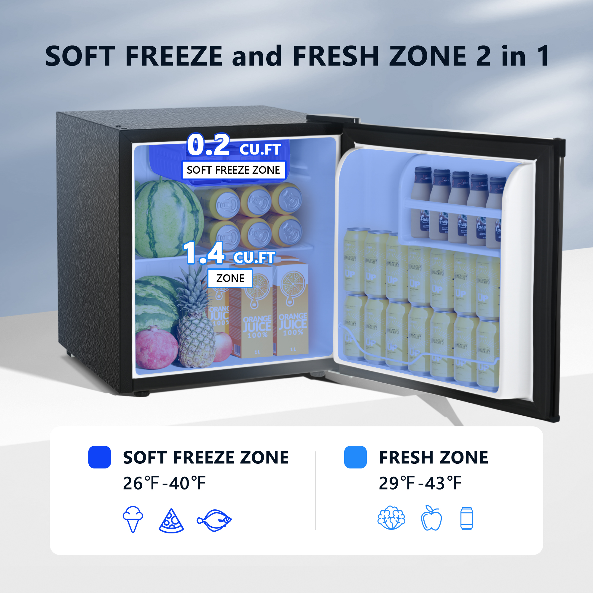 Simzlife 1.6 Cu.ft Single Door Mini Refrigerator with Freezer, 18.3 in W, 19.6 in H, Black