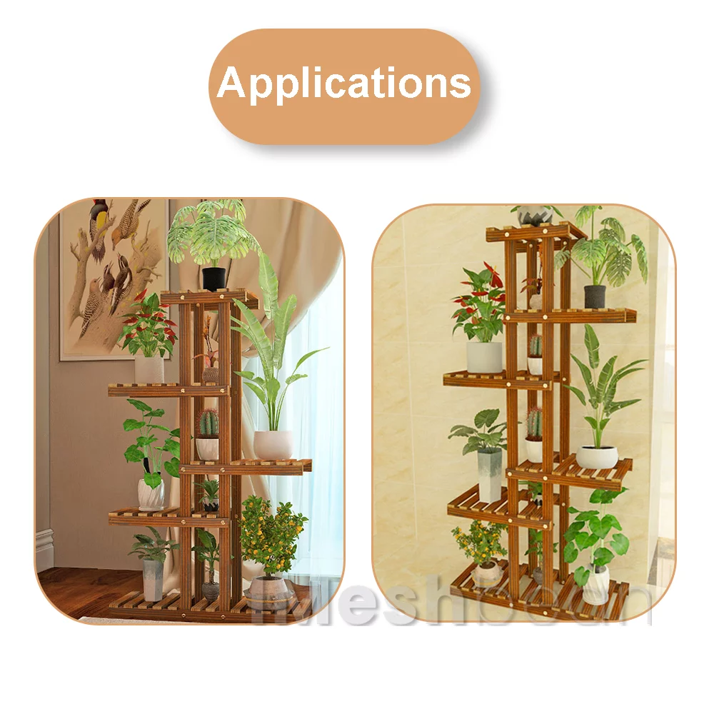 iMeshbean 6 Tier 11 Pots Wooden Plant Flower Display Stand Wood Shelf Storage Rack Garden