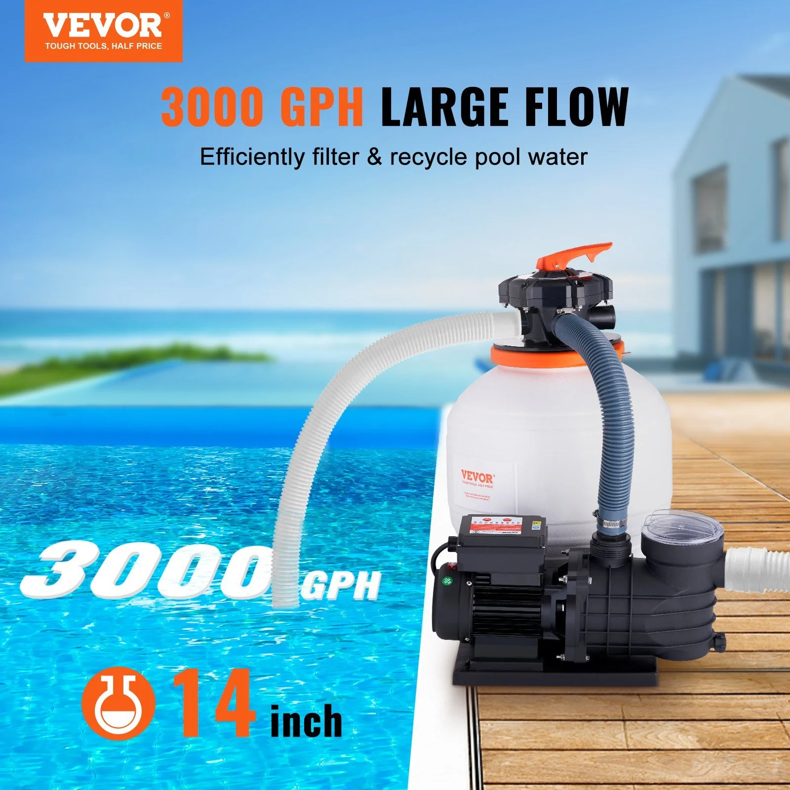 VEVOR 14-inch Sand Filter Pump - 11.9 - Efficient pool maintenance with versatility and durability!