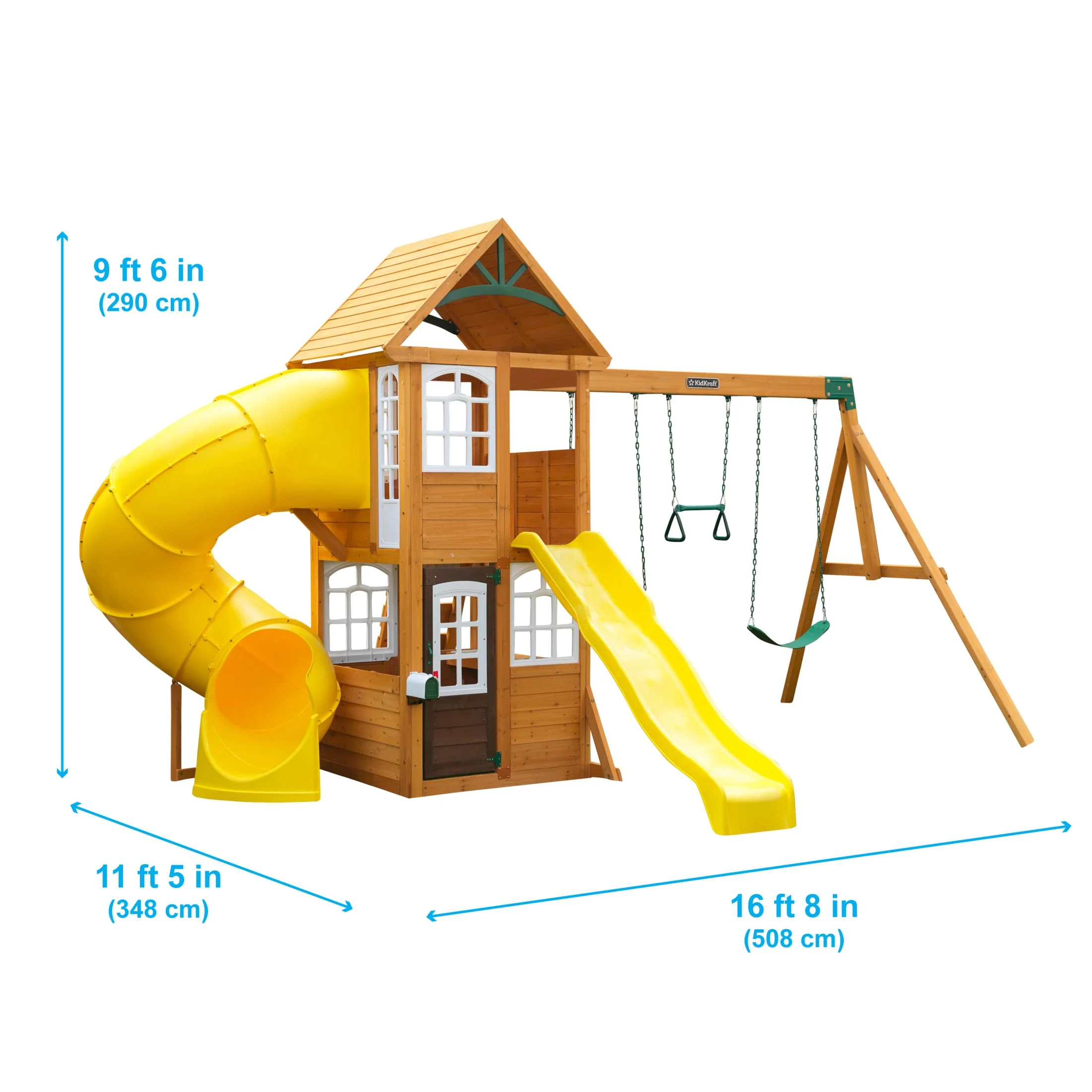 KidKraft Castlewood Wooden Swing Set / Playset with Clubhouse, Mailbox, Slide and Play Kitchen