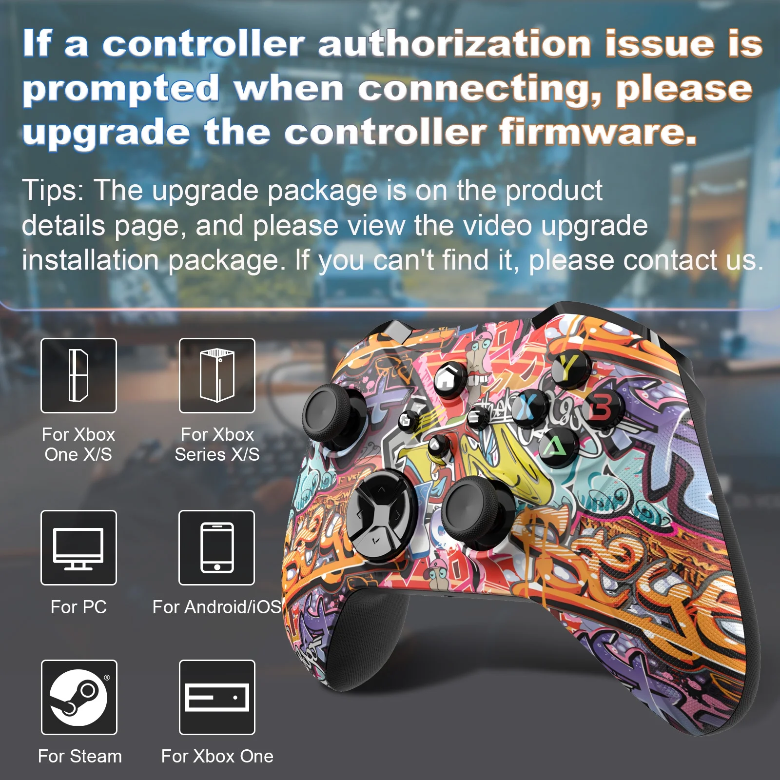 Bonadget 32Ft Wireless Xbox One Controller,Graffiti Custom Xbox Controller Built-in Dual Vibration and 3.5mm Audio Jack with TURBO Function - Compatible with Xbox One S/X/Xbox Series X/S/Window PC