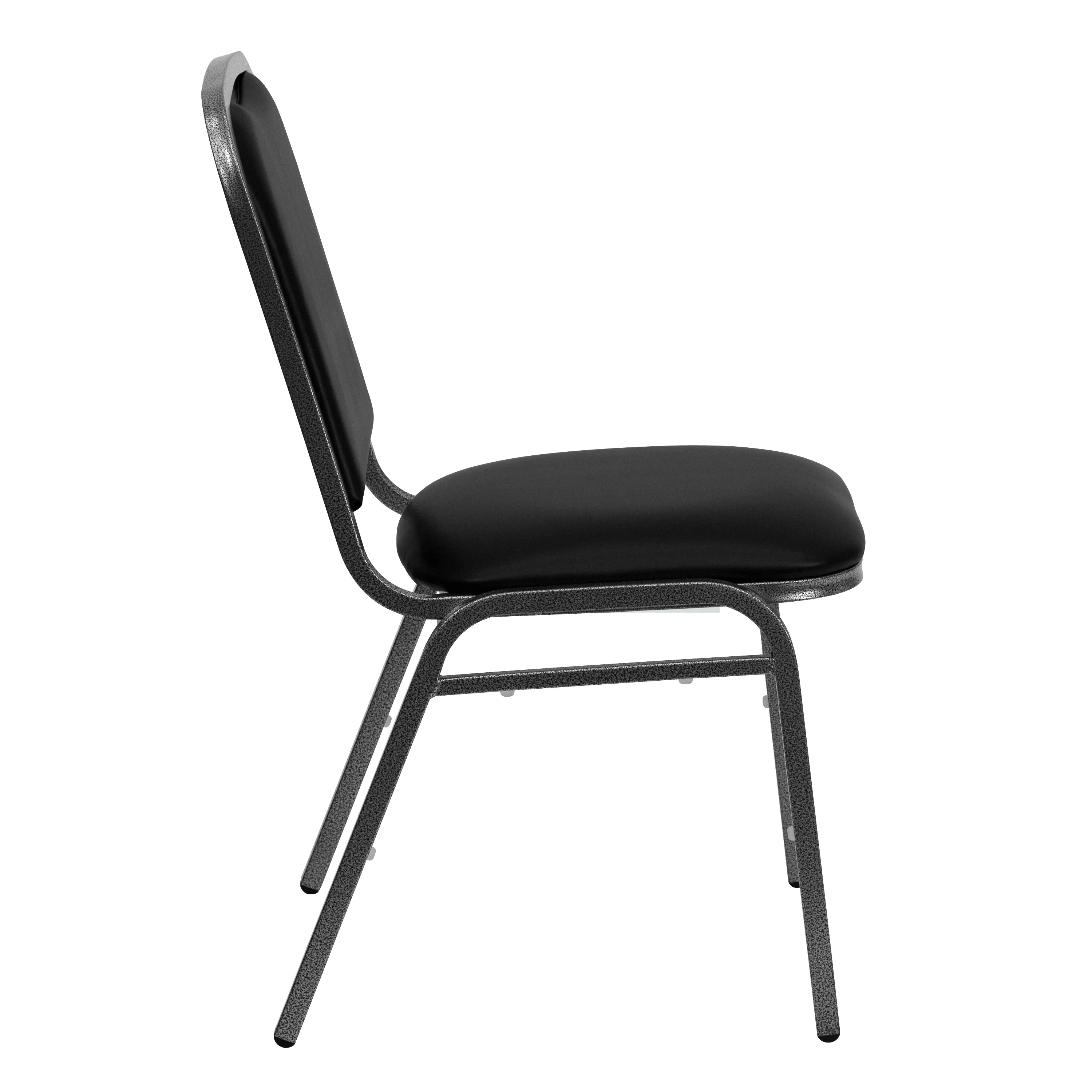 Emma + Oliver Stacking Banquet Chair in Black Vinyl - Silver Vein Frame