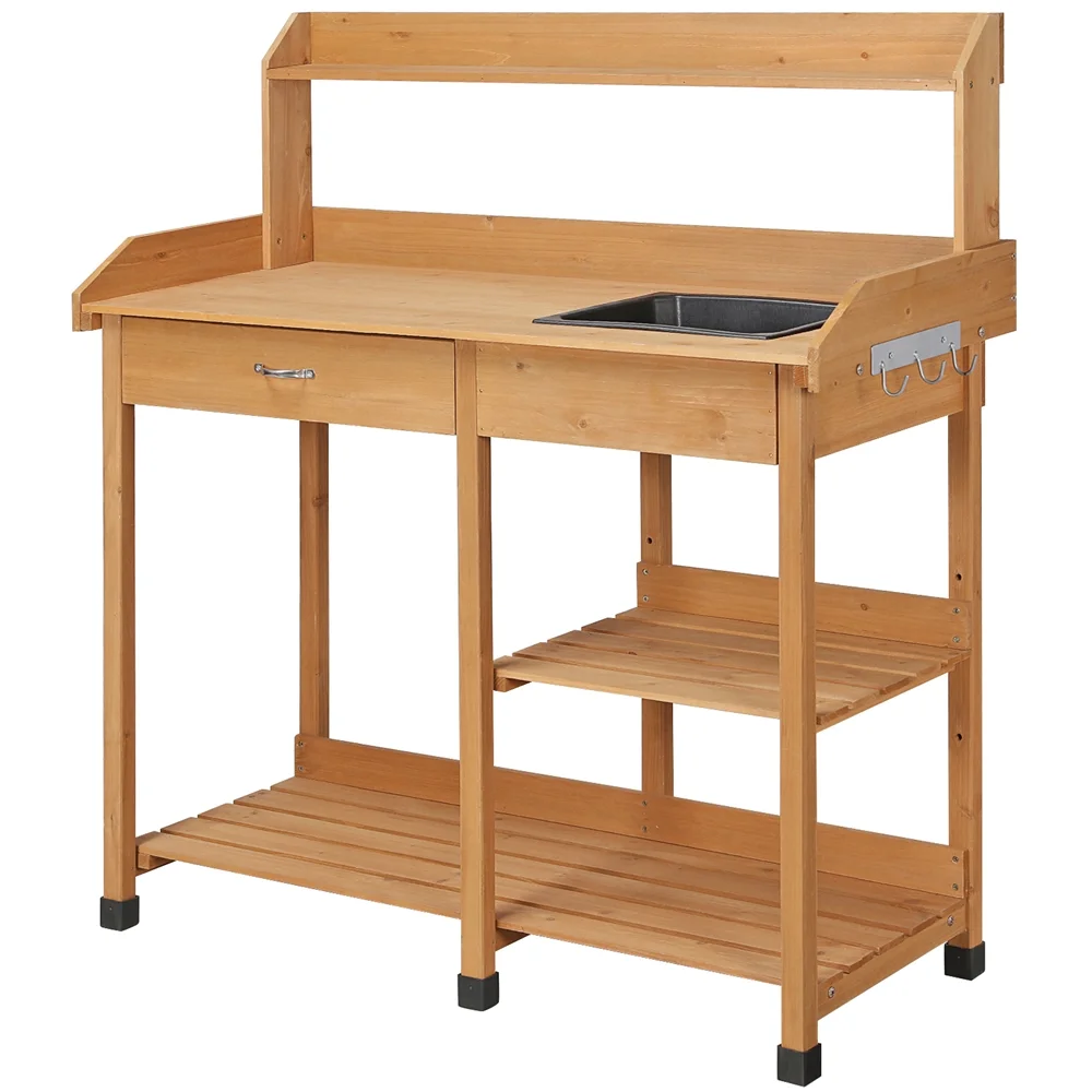 Yaheetech Wood Potting Bench with Removable Sink - Natural Finish