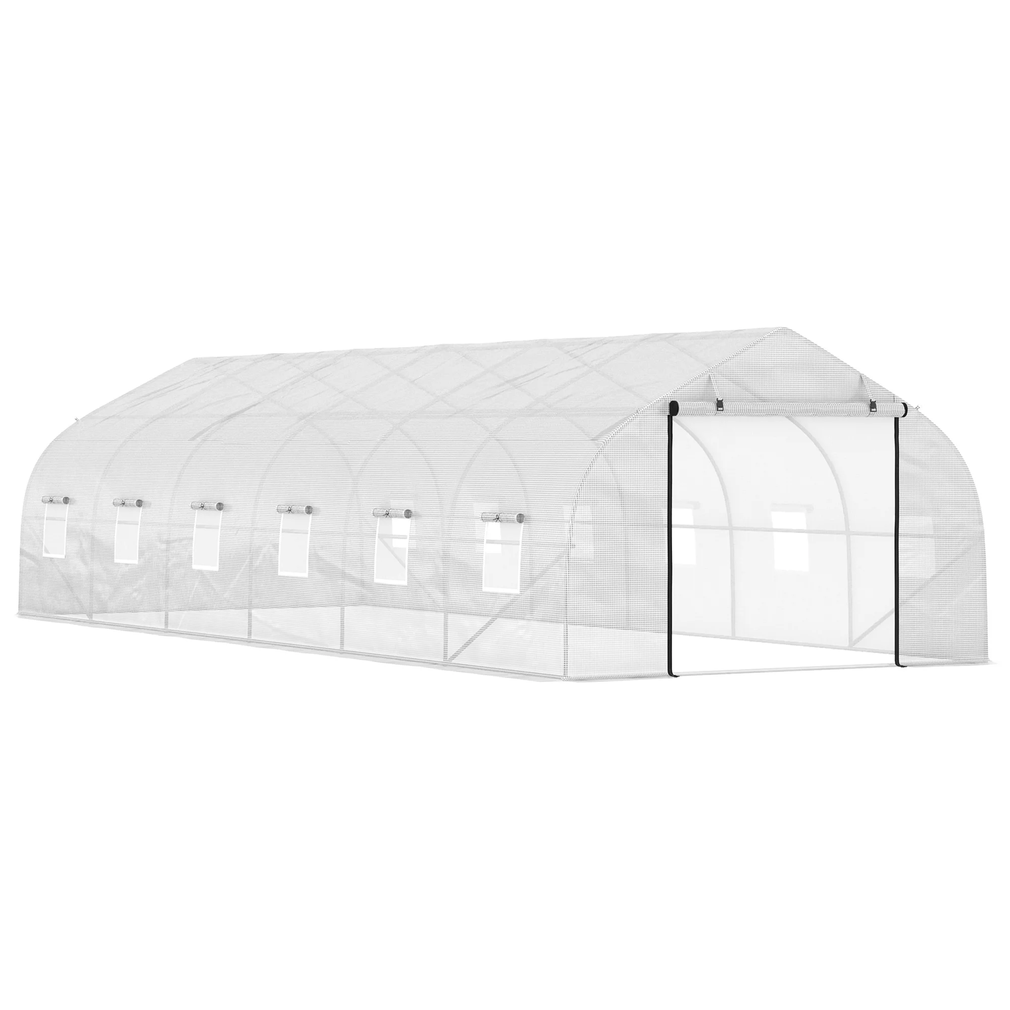 26' x 10' x 7' Walk-In Greenhouse Tunnel with Windows, Zipper Doors, White