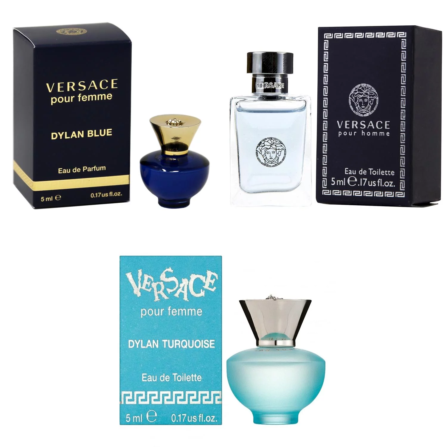 Versace Dylan Blue Femme EDP, Pour Homme EDT, Dylan Turquoise Femme  - 5ml 3PK Kit