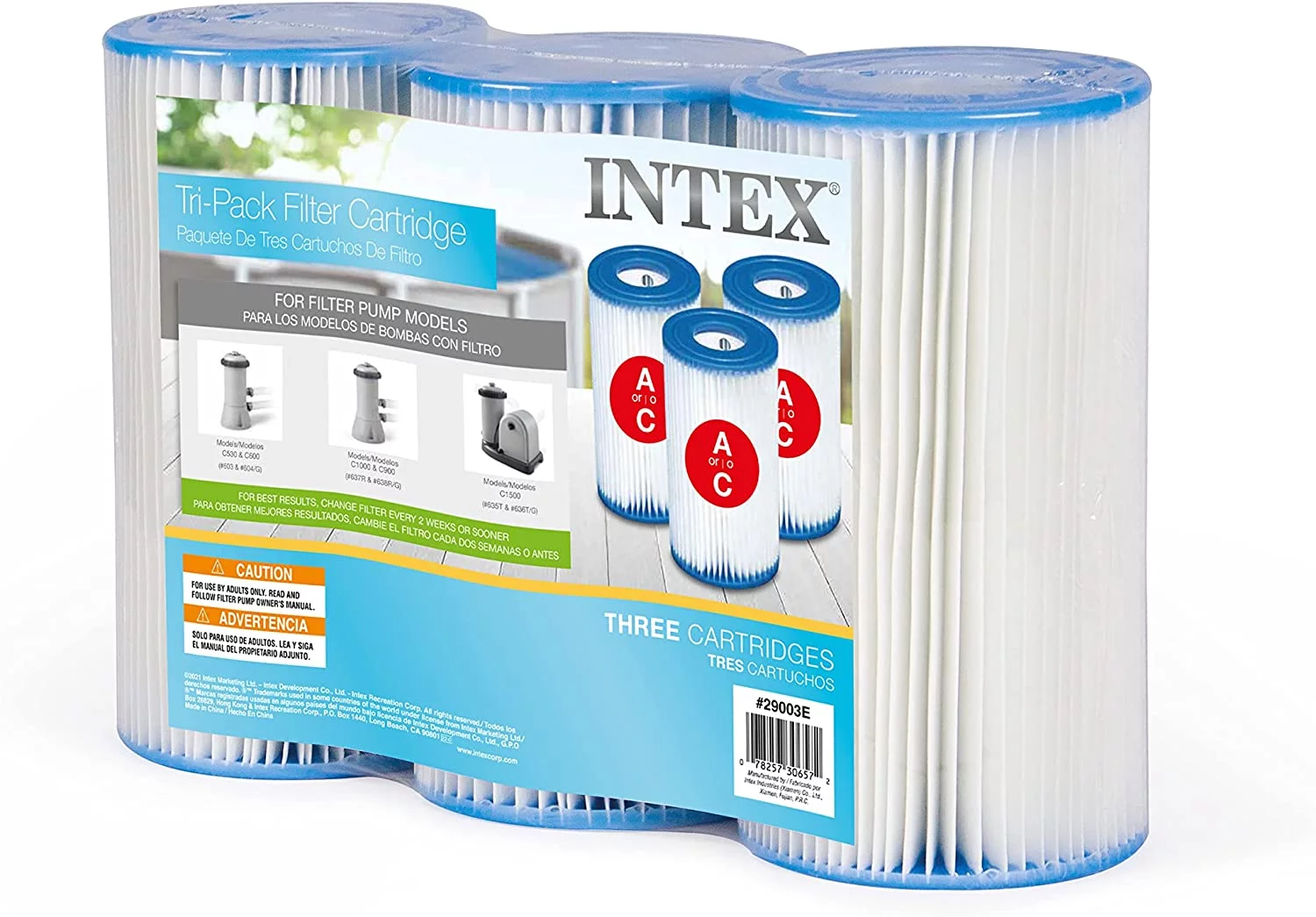 (2 pack) Intex 29003E Type A or C Filter Cartridge for Pools, Three Pack, 3-Pack, Brown/A
