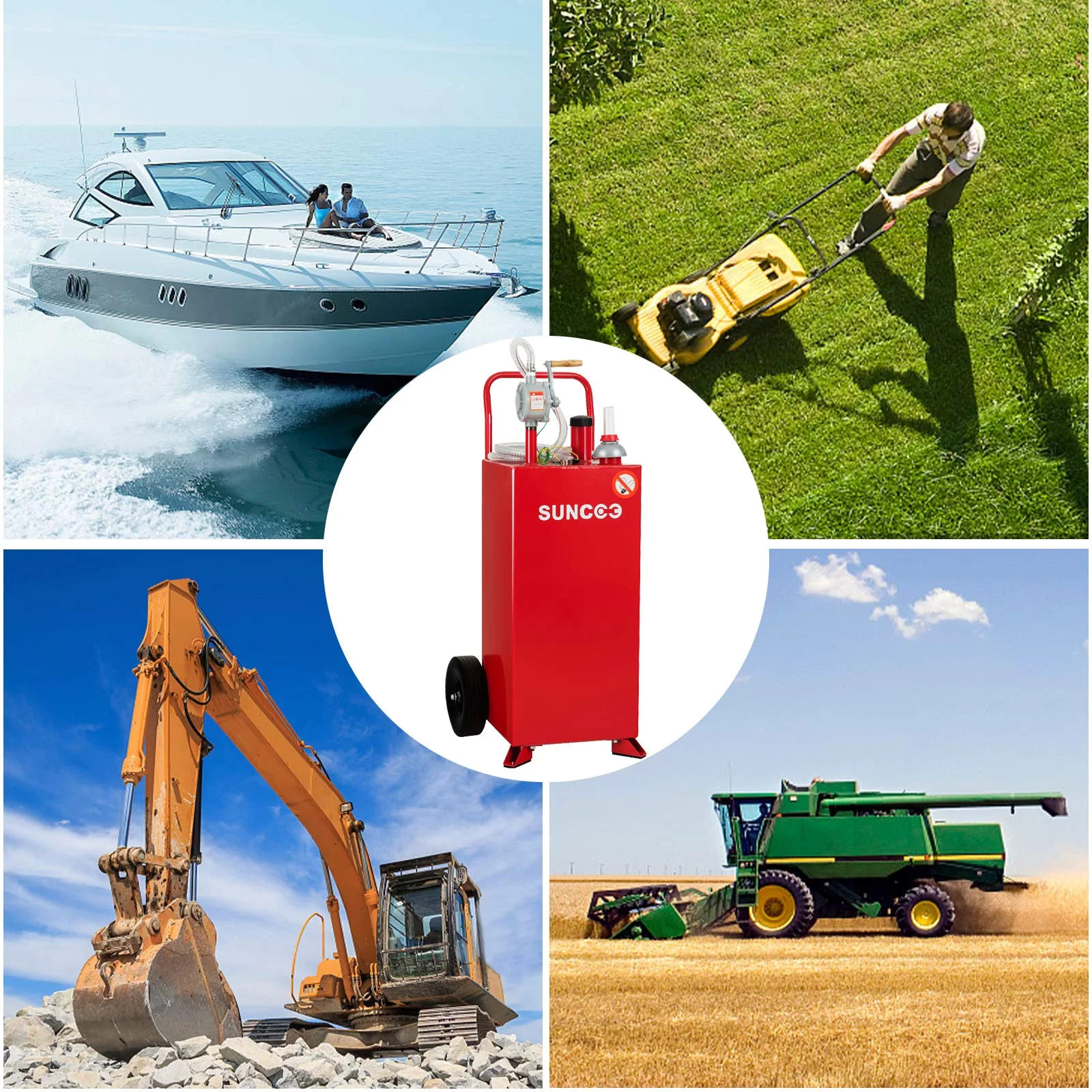 SUNCOO 30/35 Gallon Gas Caddy with Pump, Heavy Duty Portable Fuel Tank with Wheels, Diesel Kerosene Storage Containers for Boat, ATV, Car, Mower and Generators, Black/Red (30 Gallon, Red)