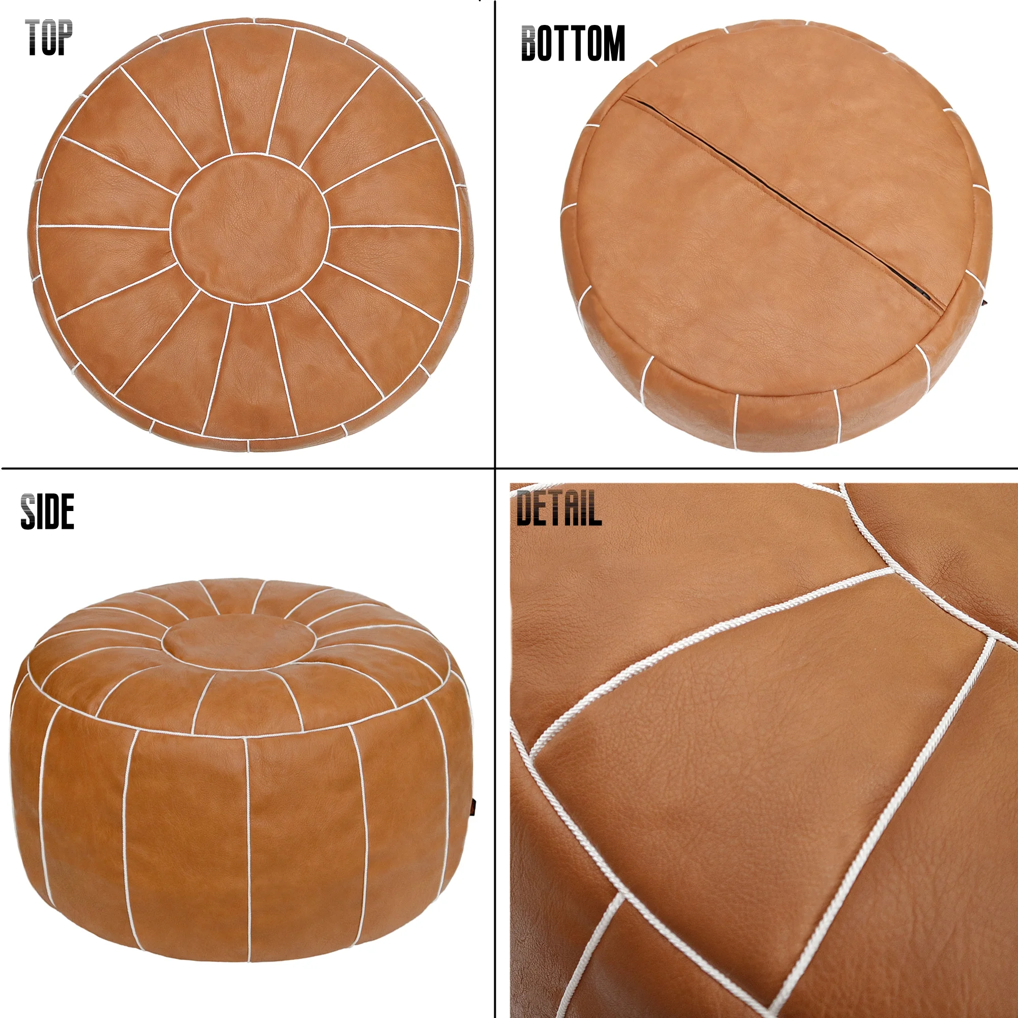 Thgonwid 21.7*13.7 inch Indoor Vegan Leather Pouf, Brown