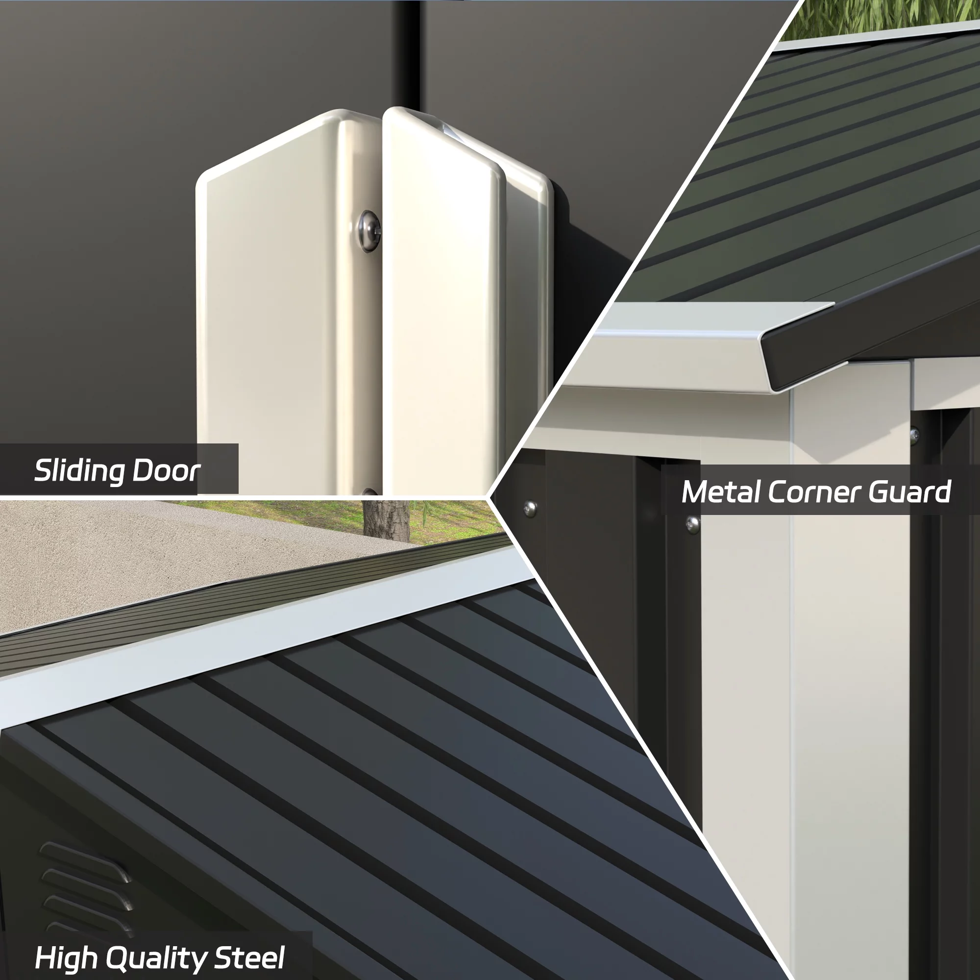 JAORD Metal Outdoor Storage Shed, Steel Utility Tool Shed Storage House with Sliding Door, Metal Sheds Outdoor Storage for Backyard Garden Patio Lawn (H6'xW6'x D4') Black&White