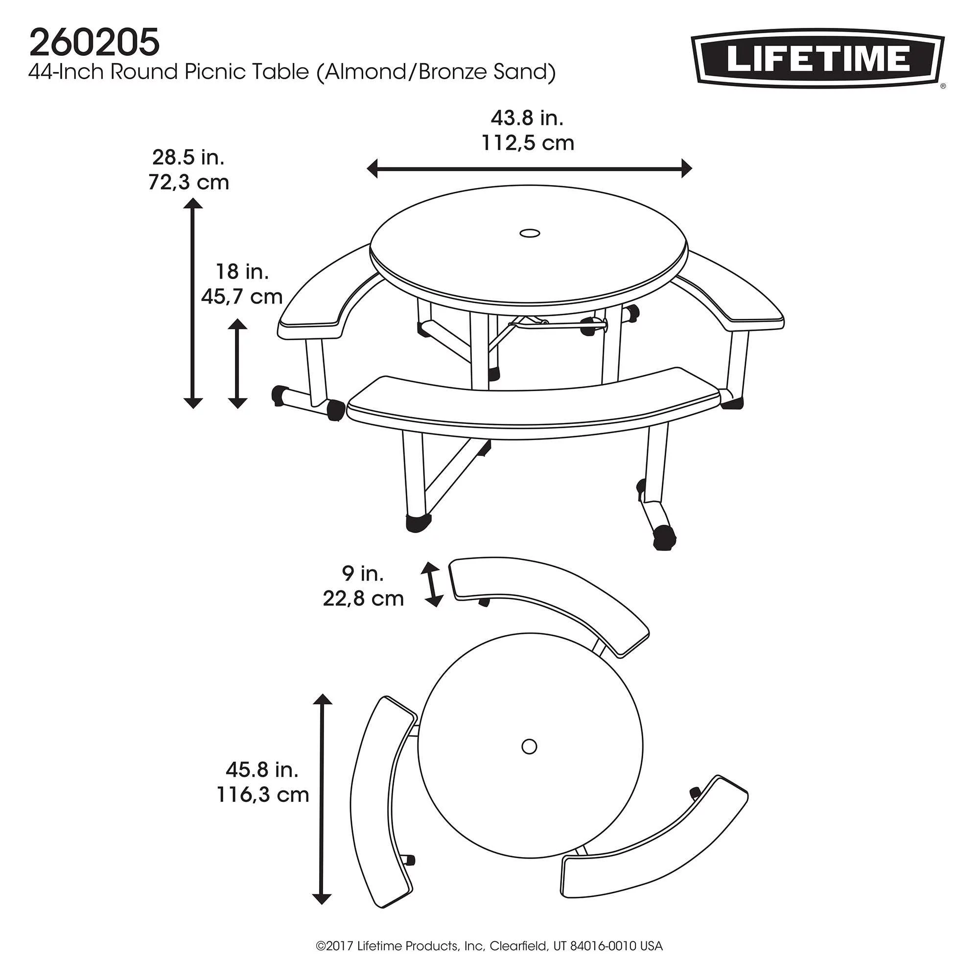 Lifetime Plastic Round Picnic Table, Almond 260205