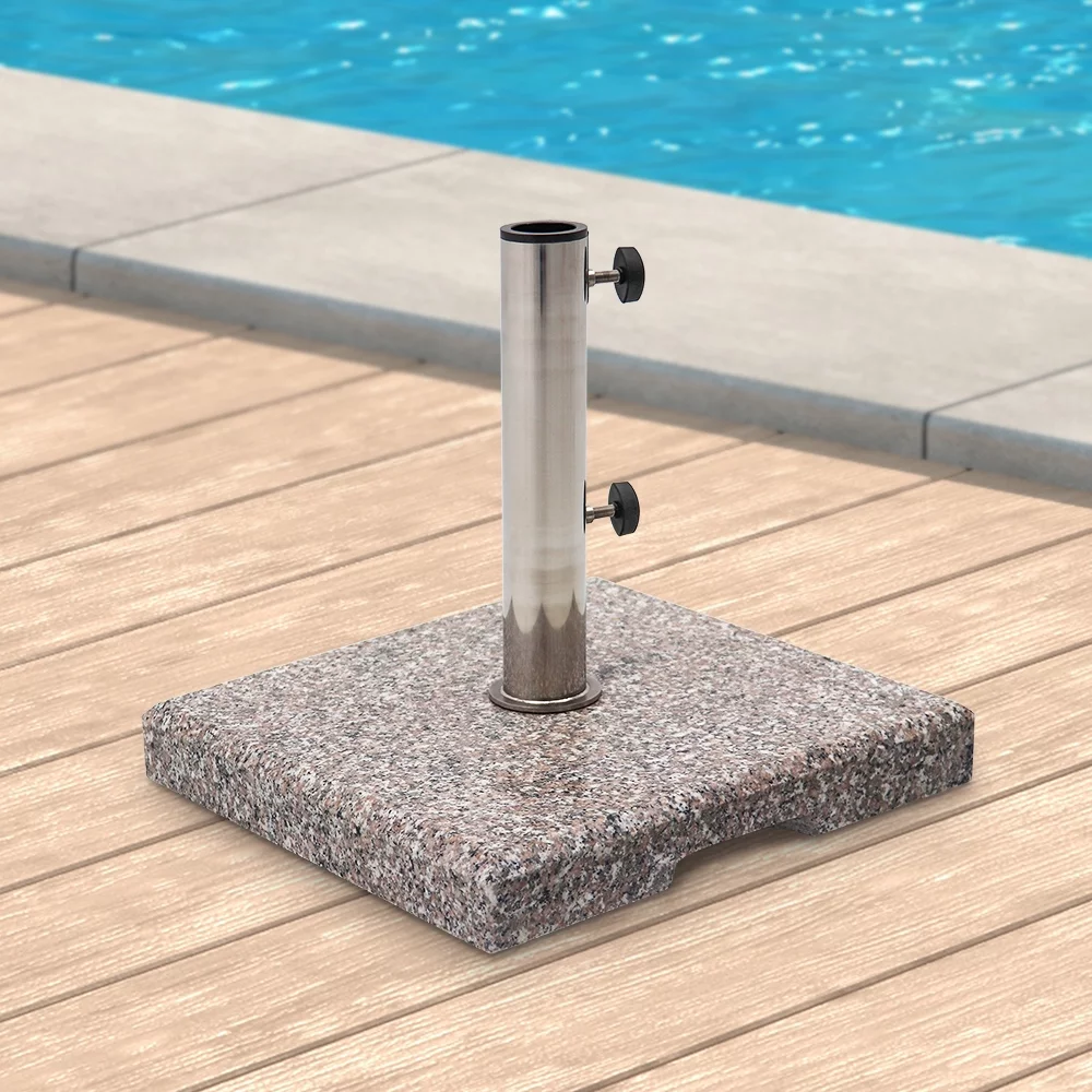 Abble 42 lbs Gray Square Granite and Stainless Steel Patio Umbrella Base