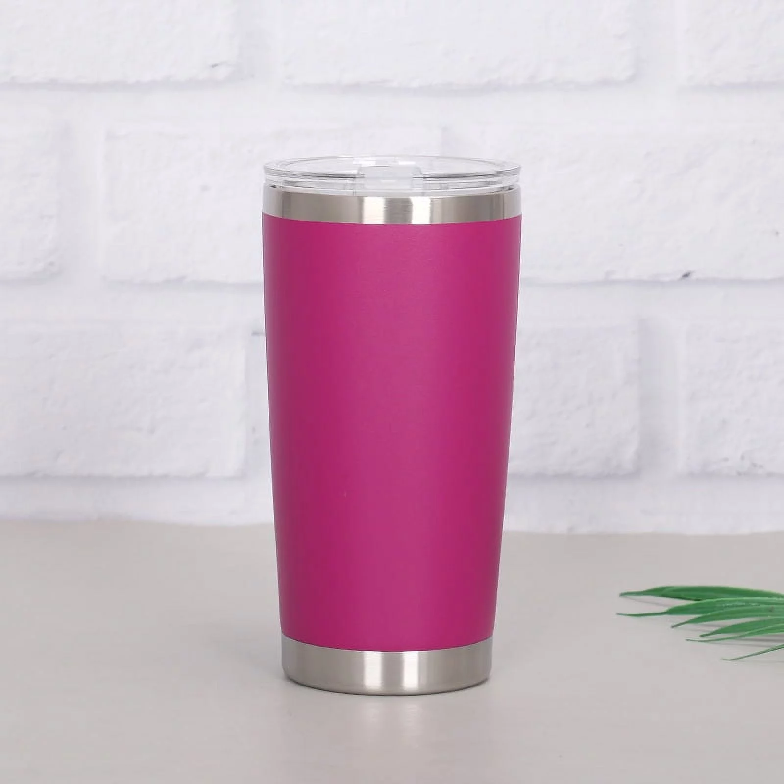 Insulated Coffee Mugs Stainless steel Tumbler with Lid and Straw, 20 oz Double Wall Vacuum Coffee Travel Mug, Rose（Included Brush）