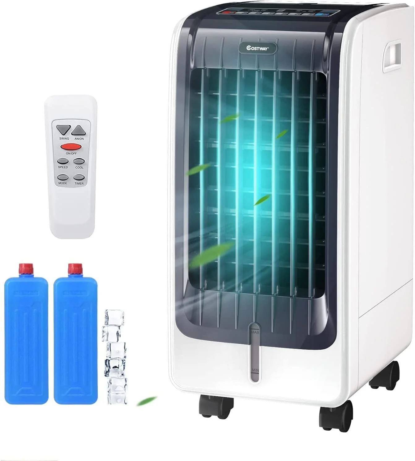 COSTWAY Evaporative Air Cooler, Portable 3-in-1 Air Cooler with Remote Control, 60° Oscillation, 2 Ice Crystal Boxes, 8-Hour Timer, Ultra Quiet Bladeless Evaporative Cooler for Bedroom Home Office