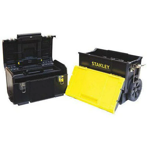Stanley Rolling Tool Box Set, 2 Drawer, Black, Plastic, 11 in W x 18-1/2 in D x 25 in H