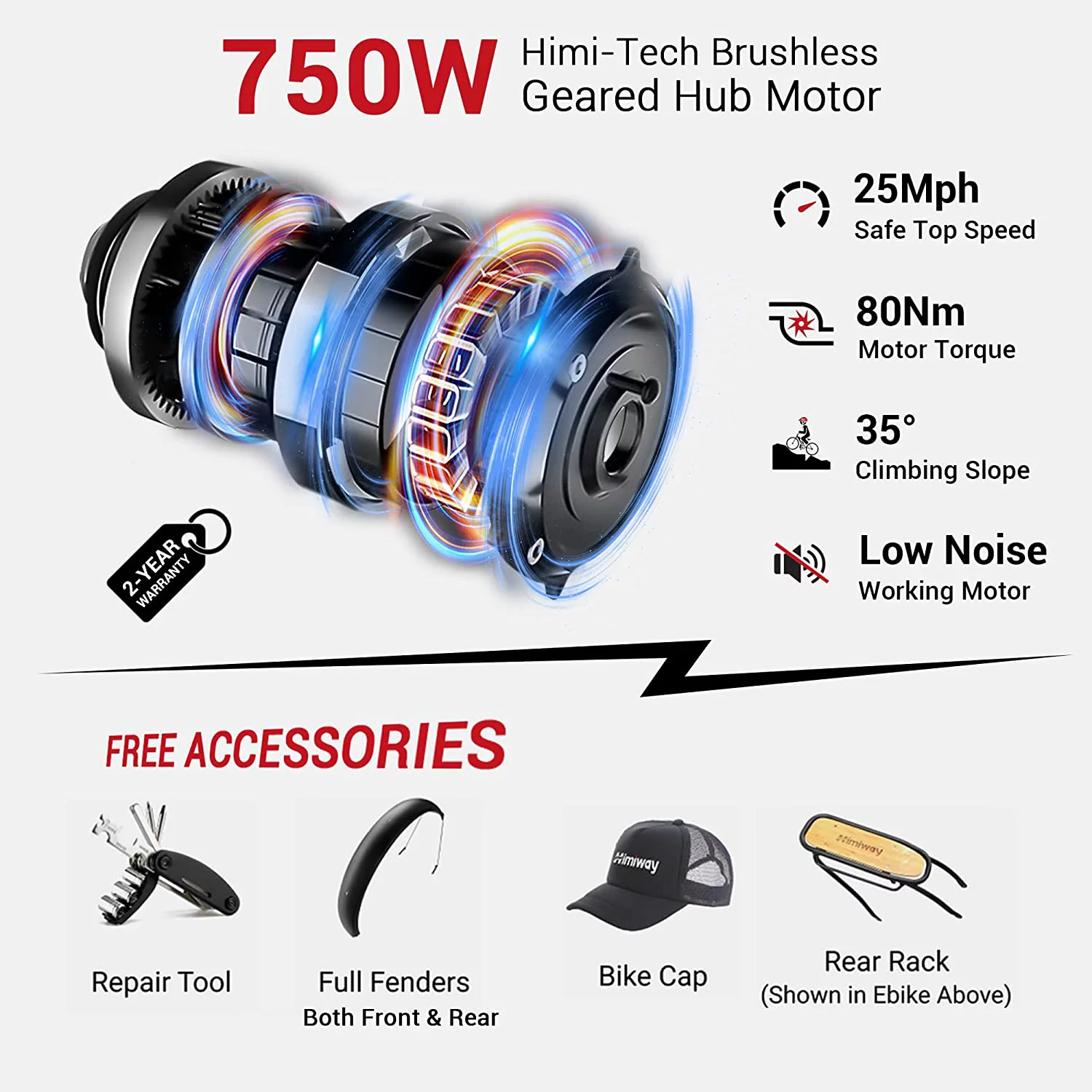 Himiway Cruiser Step Thru Electric Bike, 60Miles Long Range 48V 17.5Ah Battery 750W Motor 26