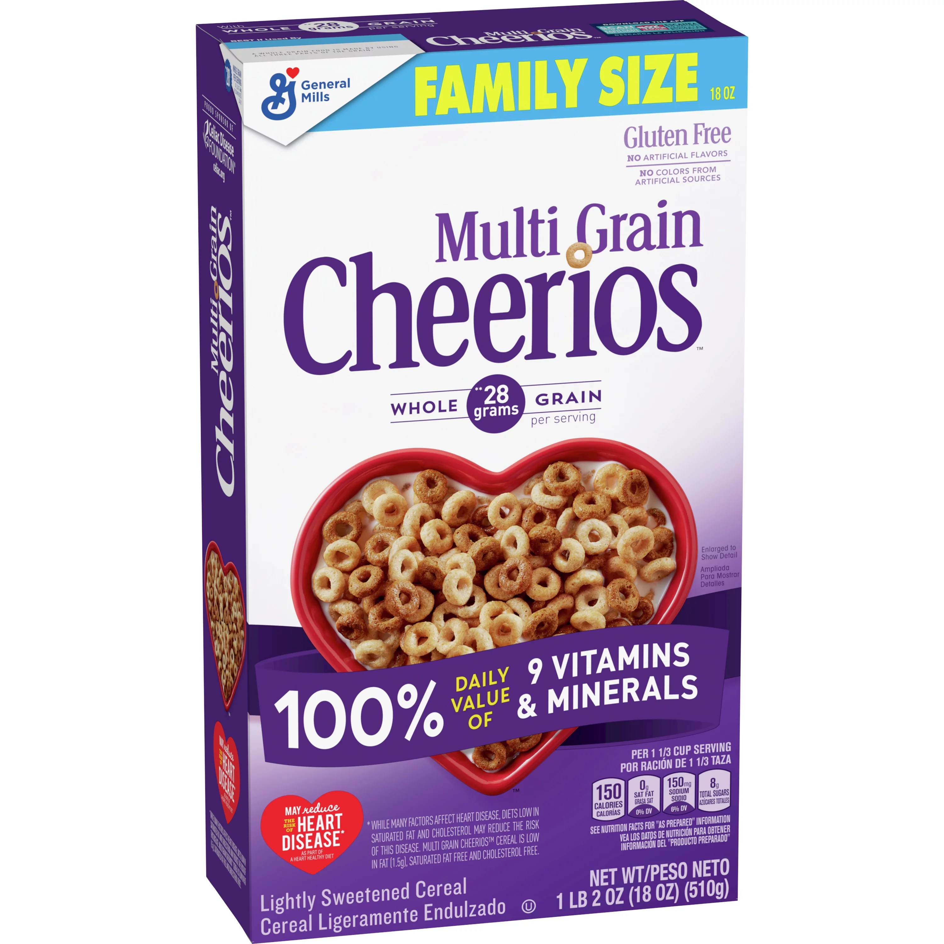 (2 pack) Multi Grain Cheerios Heart Healthy Cereal, 18 OZ Family Size Cereal Box